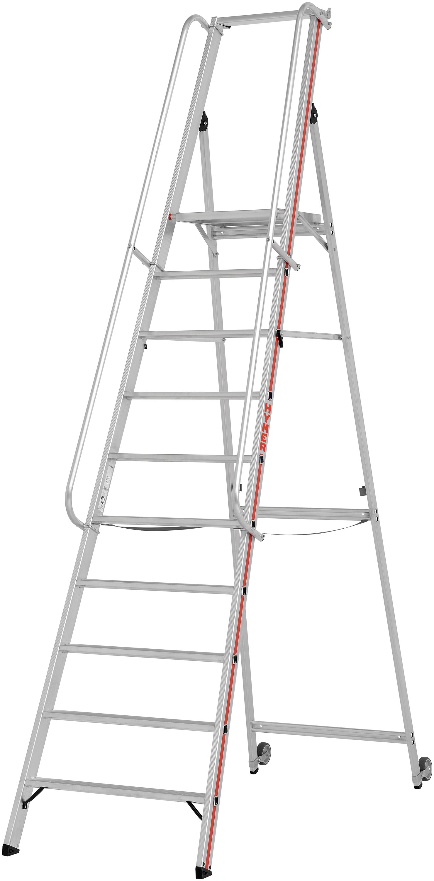 Hymer Plattformleiter rollbar 10 Stufen Leiter mit Kipprollen und langem Handlauf (HY-808110) Bild-01