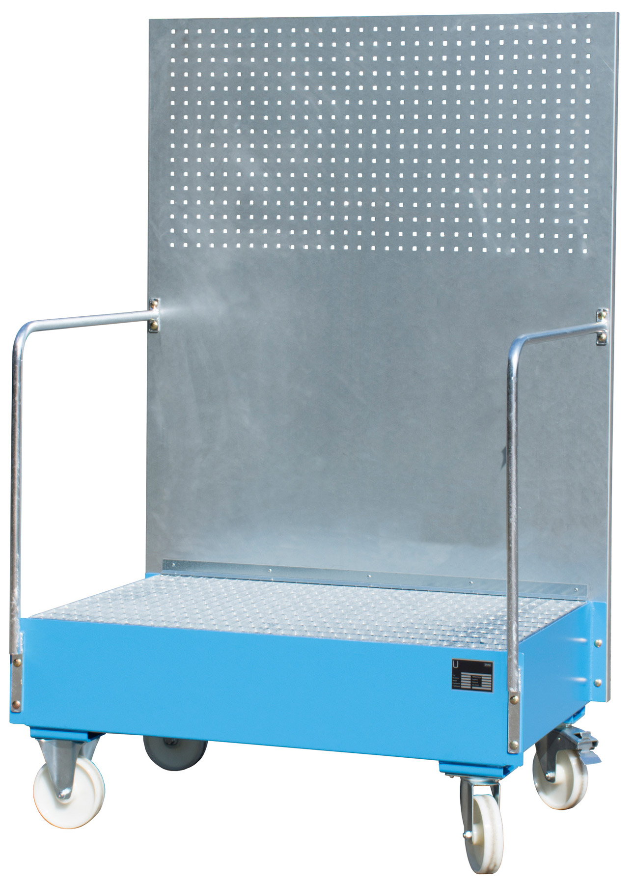 Bauer Auffangwanne fahrbar Stahl LPW 200-2 - RAL 5012 Gefahrstoffwanne mobil lichtblau pulverbeschichtet mit Gitterrost - Stahlwanne für 2 Fässer 200 Liter (BA-4447-59-0000-3) Bild-01