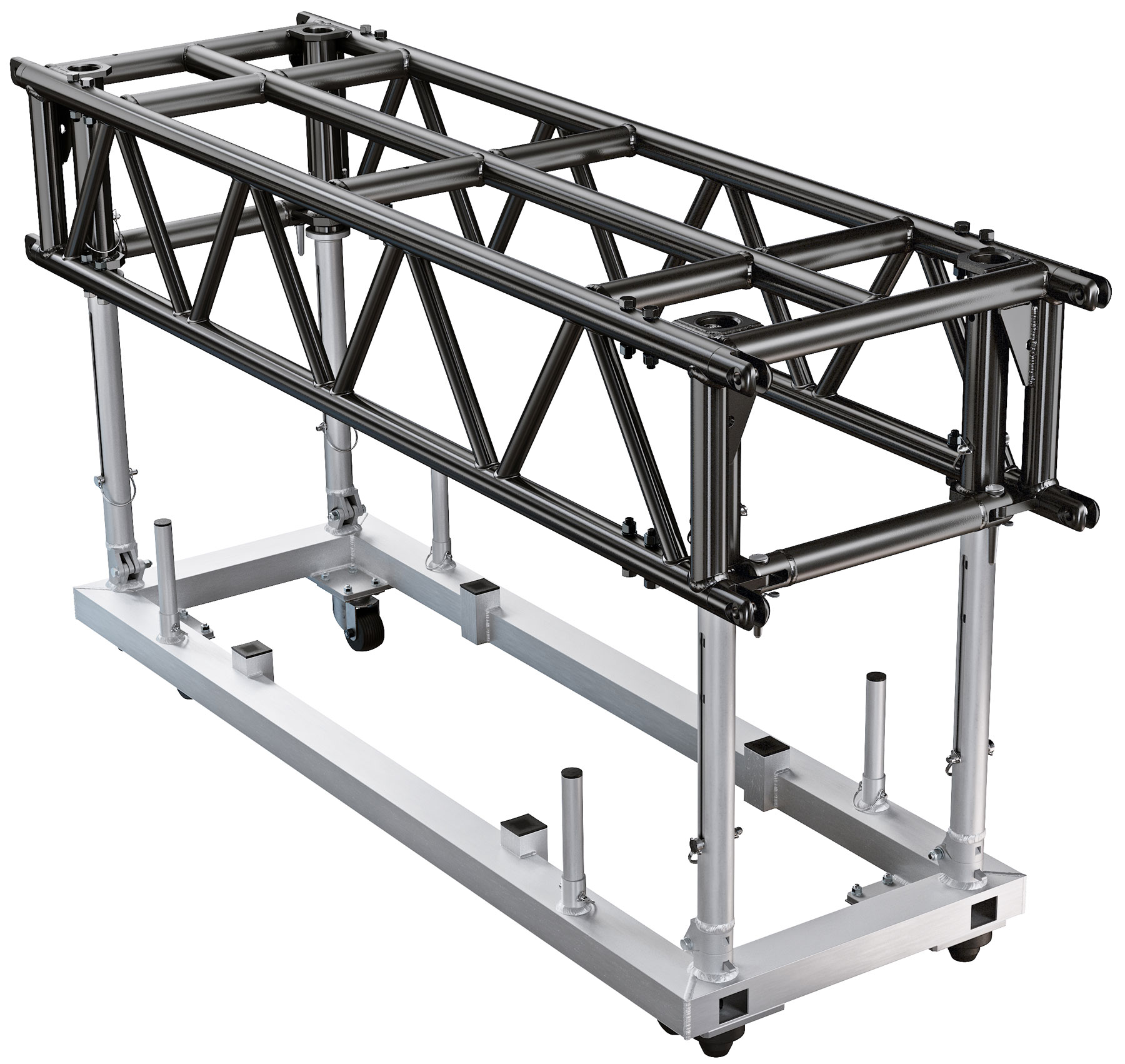 Global Truss Traverse PreRig 200 cm Stage Black mit Dolly 5-Punkt Traverse aus Aluminium mit Transportgestell (GT-PR-SET-2000B) Bild-01