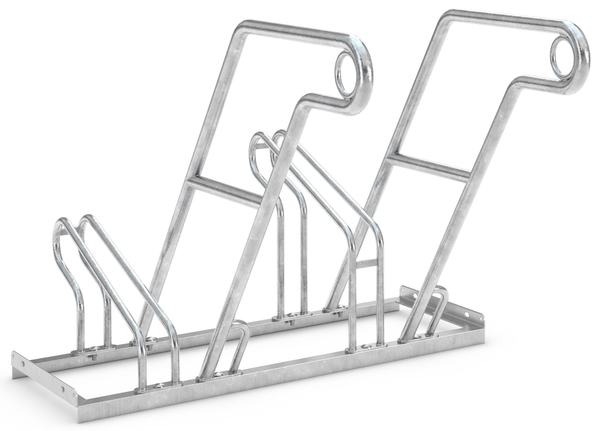 WSM Fahrradständer Anlehnbügel 2602 XBF Stahl - 2 Einstellplätze Anlehnparker mit Befestigungsösen einseitig befahrbar breit - Radabstand 500 mm - Bügelparker Stahl verzinkt  (WSM-105700140) Bild-01