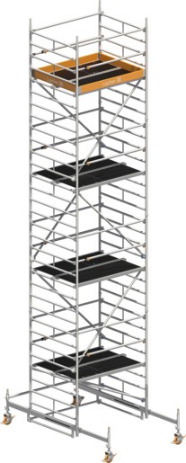 Fahrgerüst Layher Uni Kompakt P2 hawego 1415007 mit Telegeländer - Arbeitshöhe 9,38 m fahrbares Gerüst mit Standleiter-Optimierung - Fahrgerüst Sicherheitsaufbau P2 mit Fahrbalken (LS-1415007-H) Bild-01