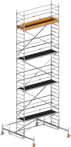 Fahrgerüst Layher Uni Standard P2 hawego 1411107 mit Telegeländer - Arbeitshöhe 9,38 m fahrbares Gerüst mit Standleiter-Optimierung - Fahrgerüst Sicherheitsaufbau P2 mit Fahrbalken (LS-1411107-H) Bild-01