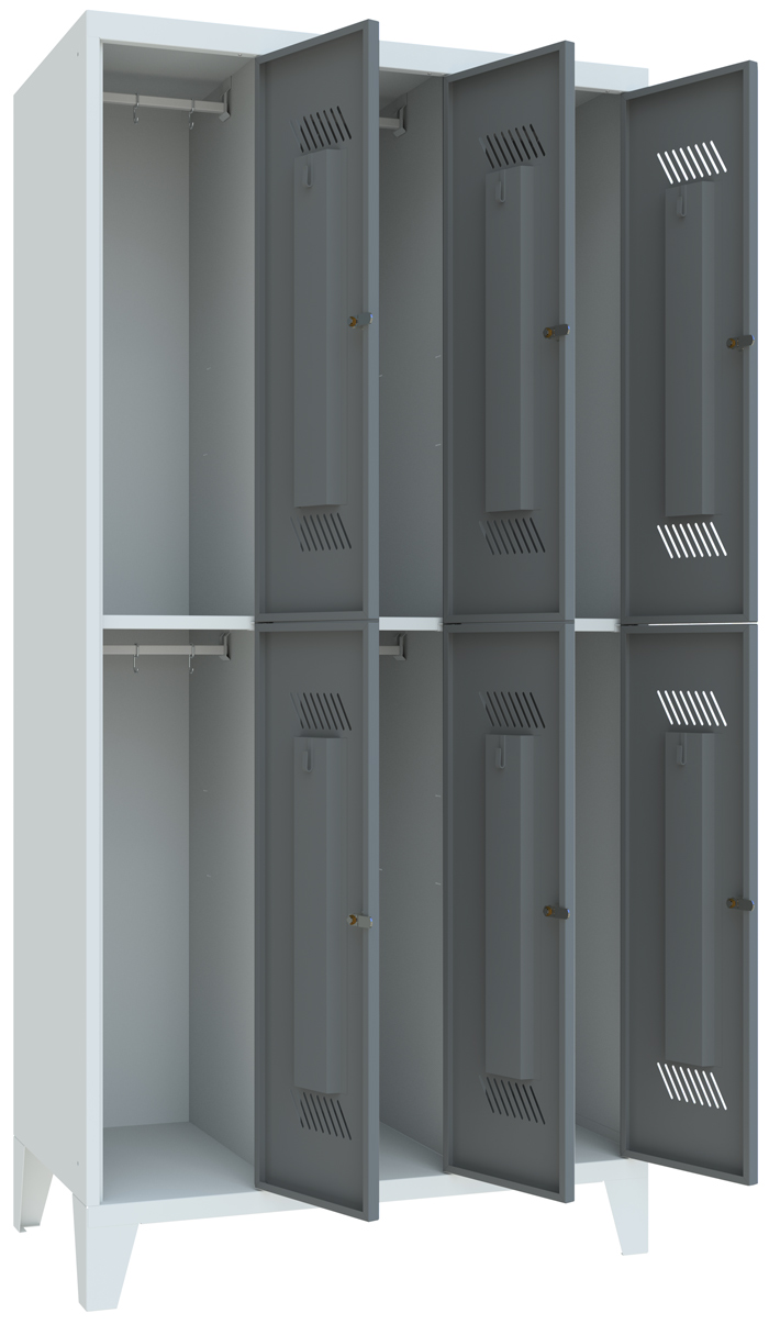 Pavoy Schließfach Spind mit Füßen 1850 x 900 x 500 mm - 6 Abteile mit Drehriegel - RAL 7035 | 7016 Schließfach Schrank Stahl Fachbreite 300 mm mit Kleiderstange - Korpus lichtgrau | Türen anthrazitgrau (PA-60260-323-032-735716) Bild-01