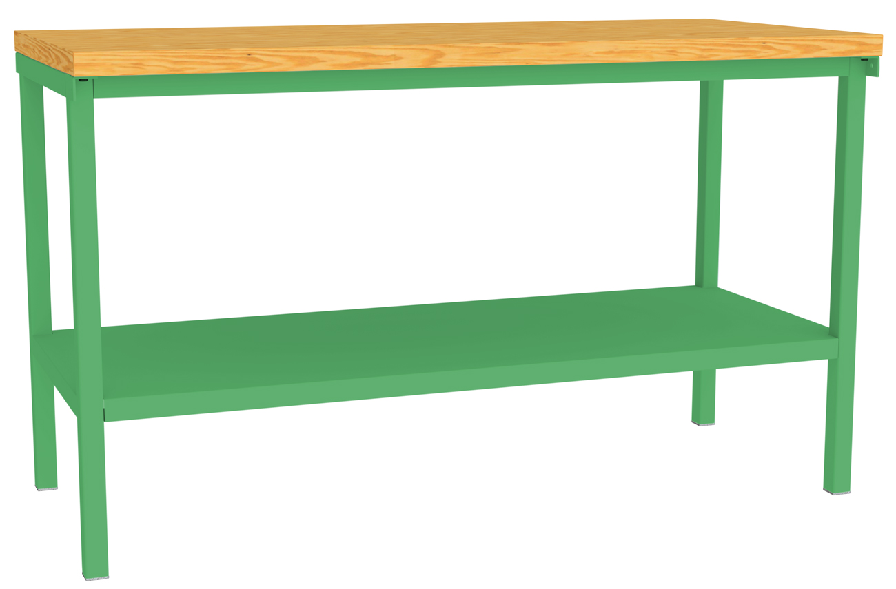 Pavoy Werktisch Modell 581 - 1500 x 700 x 900 mm | mit Ablageboden - RAL 6011 Werkbank Stahl mit Multiplexplatte 40 mm | Traglast 1500 kg - Gestell resedagrün (PA-58581-150-000-611) Bild-01