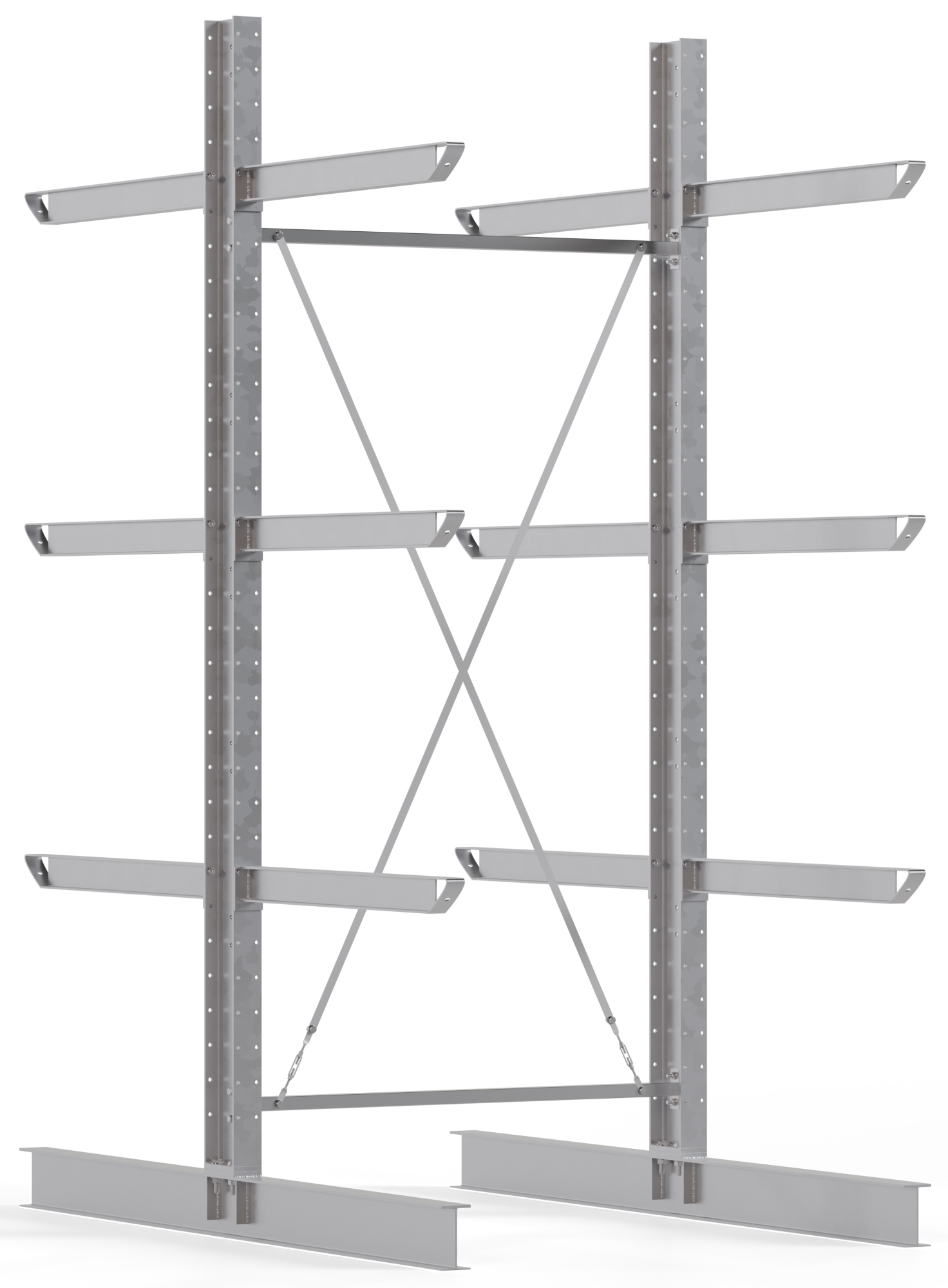 Regalwerk KARL HEAVY 2700 Kragarmregal doppelseitig Grundfeld 3500 x 1560 x 2580 mm Schwerlastregal verzinkt mit Kragarmlast 800 kg | Ständerlast 2700 kg - 4 Ebenen | Kragarme frei verstellbar (RW-B6-70410-120) Bild-01