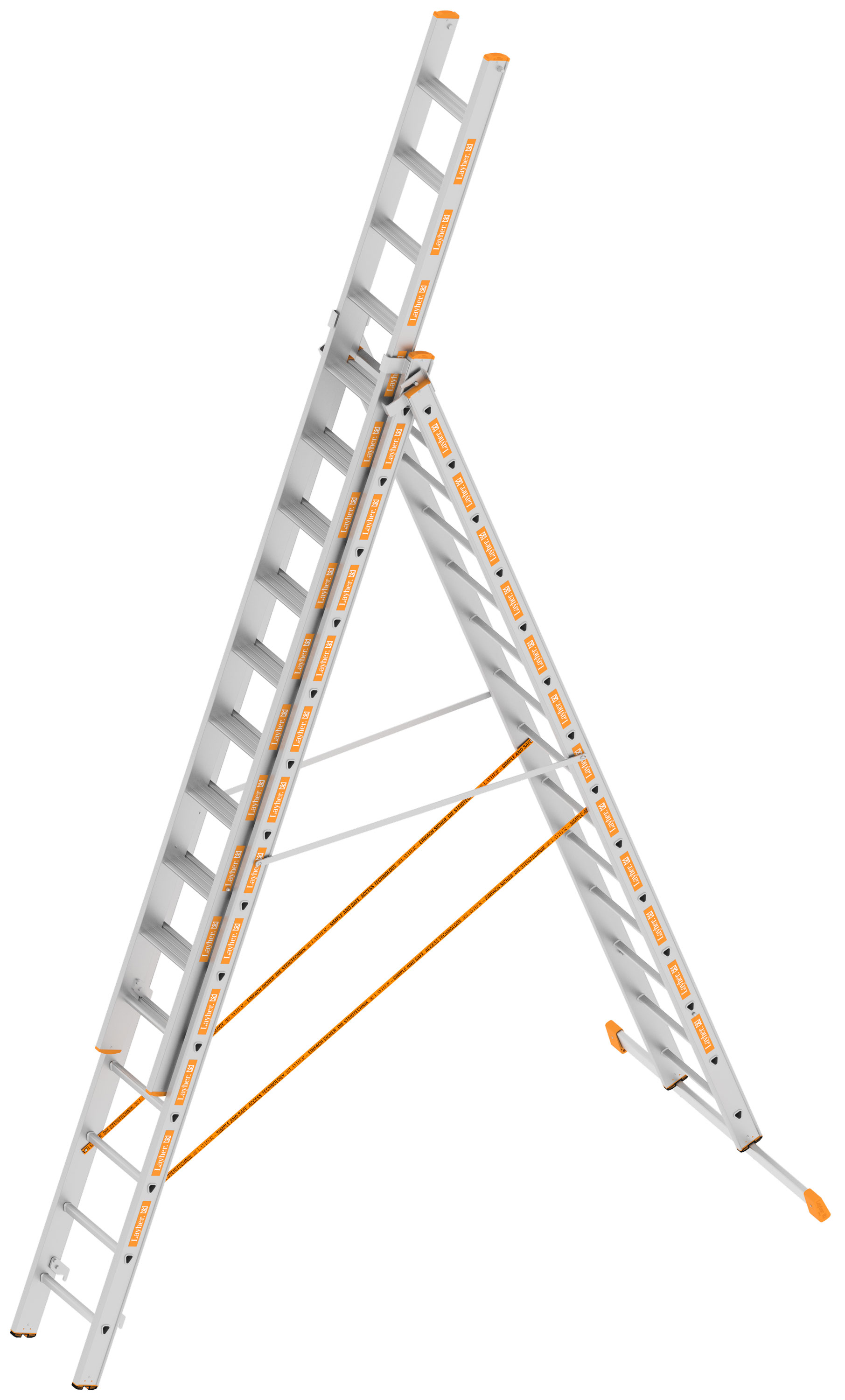 Layher Allzweckleiter Alu 3-teilig 3x14 Stufen-Sprossen Kombination Multifunktionsleiter mit Traverse | Oberleiter mit Stufen (LS-1041.014) Bild-01