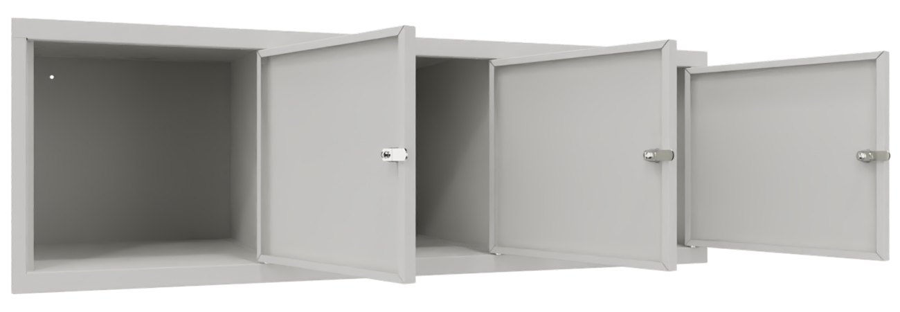Pavoy Spind Aufsatz 395 x 1200 x 500 mm - 3 Abteile mit Drehriegel - RAL 7035 Garderobenschrank Aufsatz Stahl Fachbreite 400 mm - Korpus lichtgrau | Türen lichtgrau (PA-63268-314-002-735) Bild-01