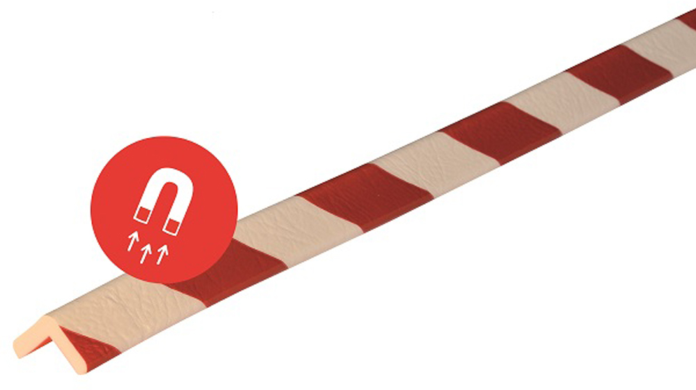 Knuffi Eckschutzprofil Typ E 26 x 26 mm rot | weiß PU - 1,00 m Magnetic Warnschutz Profil L-Winkel aus Polyurethan - Eckprofil gestreift mit Installation bei bis zu -10 °C an Klebekanten (SM-PE-5011) Bild-01