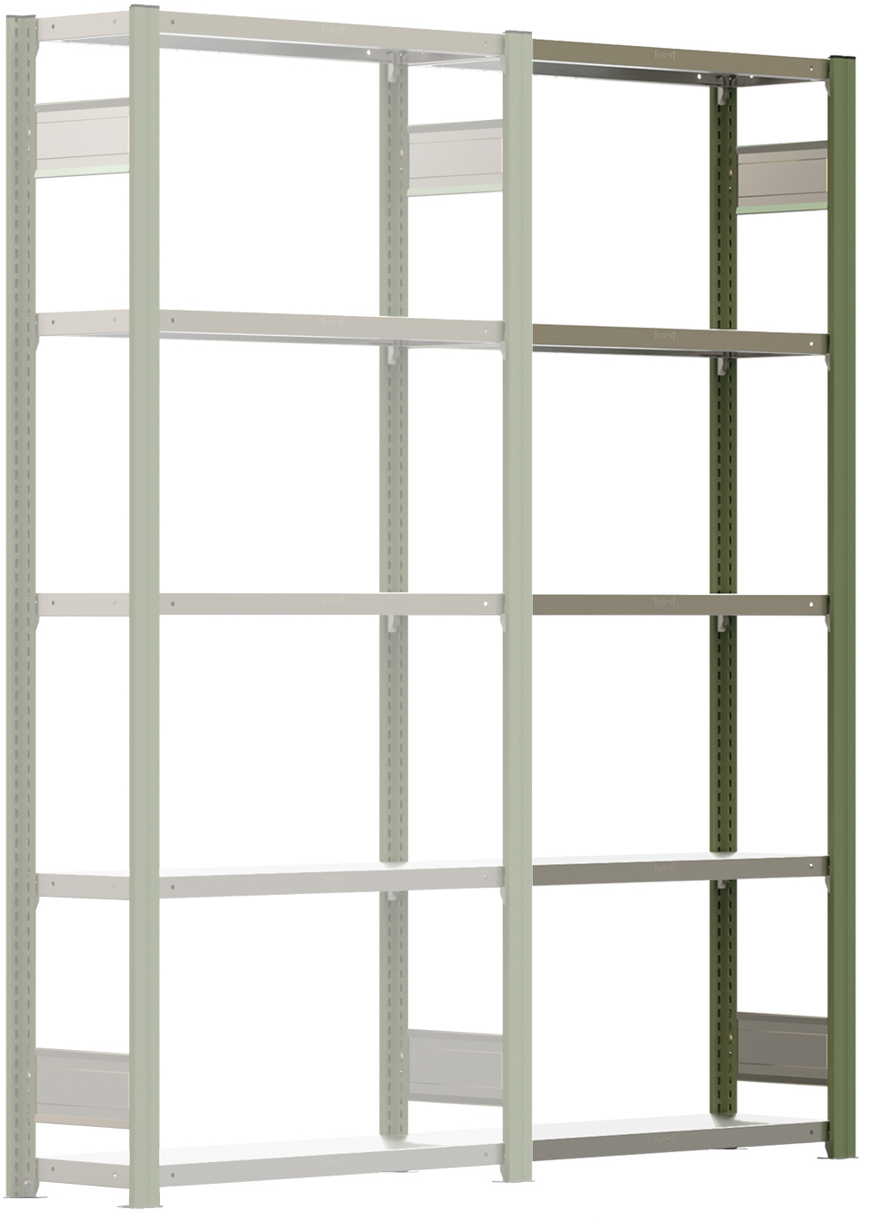 Regalwerk BERT Lagerregal 150|6 Anbaufeld 2500 x 875 x 300 mm - RAL 6011 Regal mit Kreuzdiagonalen - Fachlast 150 kg - 6 Stahlfachböden verzinkt | Regalrahmen resedagrün pulverbeschichtet (RW-B3-43412-30-RG) Bild-01
