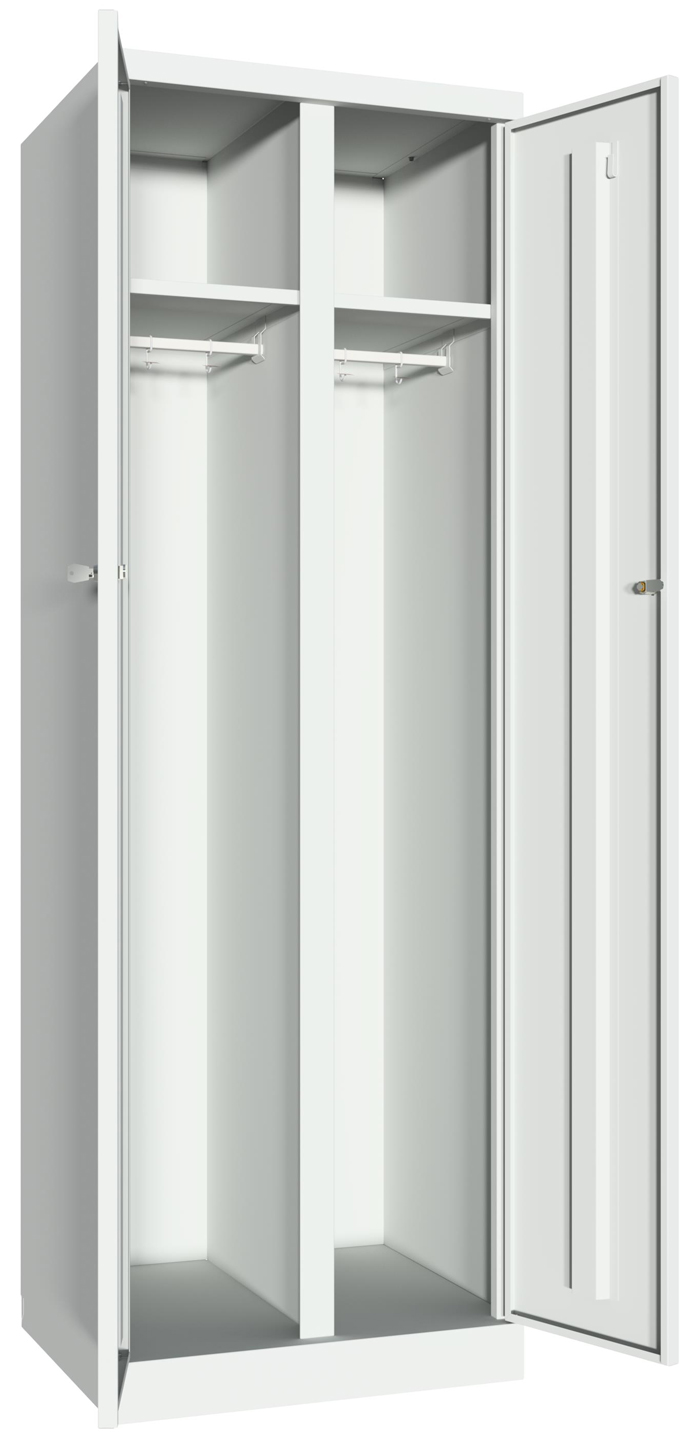 Pavoy Spind mit 2 Abteile 1800 x 600 x 500 mm - Zylinderschloss einzel schließend - RAL 7035 Garderobenschrank Stahl Fachbreite 300 mm mit Hutboden und Kleiderstange - Korpus lichtgrau | Türen lichtgrau (PA-20216-213-201-735) Bild-01