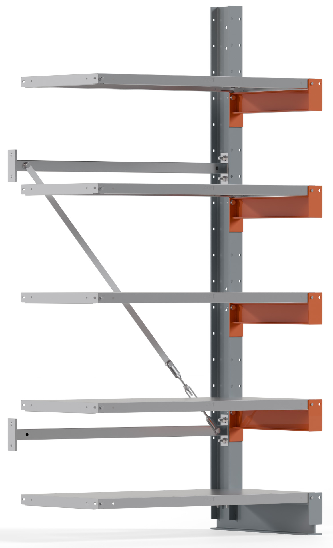 Regalwerk KARL BASIC 2150 Kragarmregal Stahlboden einseitig Anbaufeld 2000 x 1000 x 500 mm Lagerregal mit Kragarmlast 870 kg | Ständerlast 2150 kg - 5 Ebenen mit Fachböden | Kragarme frei verstellbar (RW-B6-54101-50) Bild-01