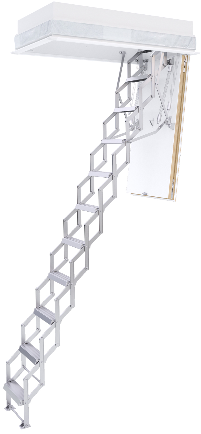 Roto Scherentreppe Aluminium Exklusiv Raumhöhe 220 - 250 cm | Rohbaumaß 120 x 60 cm Dachbodentreppe mit Schnappriegelverschluss | 0,58 W/m²K mit Lukendeckel 62 mm Stärke (RT-C111-63176) Bild-01