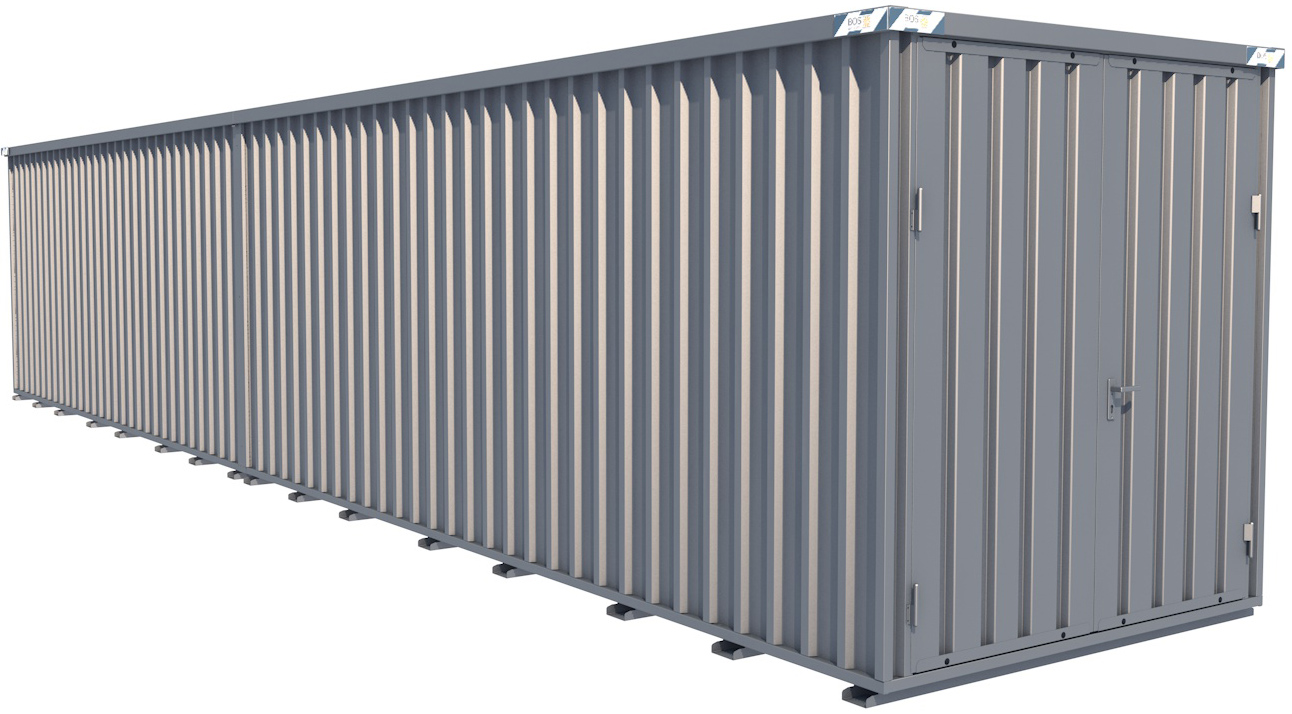 BOS Lagercontainer 12200 x 2300 x 2445 mm - 2-flügelige Tür auf 2,3 m Seite Container mit Tür 1950 x 2235 mm - Materialcontainer 12x2 m Serie SC40+ unmontiert (BOS-SC40-SZ) Bild-01