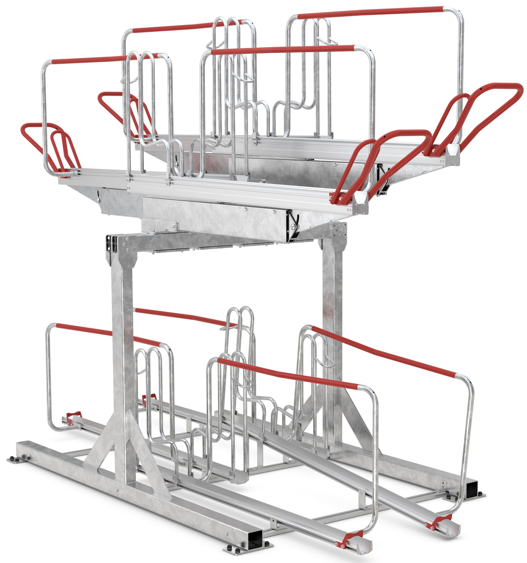 WSM Fahrradständer Doppelstockparker BikeHub Stahl - Economy 2|08 Doppelstockparksystem mit Hoch- und Tiefeinstellung zweiseitig befahrbar - Bügelparker Stahl verzinkt (WSM-105600046) Bild-01