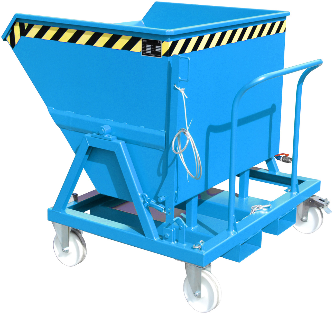 Bauer Muldenkipper SKS-550 - RAL 5012 Kippmulde 550 Liter für Stapler mit Lenkrollen und Ablasshahn - Schuttmulde lichtblau pulverbeschichtet (BA-4541-19-0000-3) Bild-01