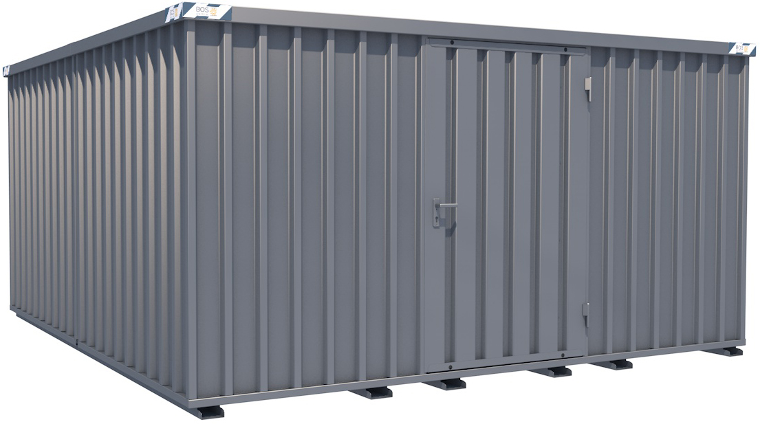 BOS Container Combination 4100 x 4200 x 2100 mm - 1-flügelige Tür auf 4 m Seite Lagercontainer mit Tür 1150 x 1890 mm - Materialcontainer 4x4 m Serie SCC2100+ unmontiert (BOS-SCC2100-4x4-LE) Bild-01
