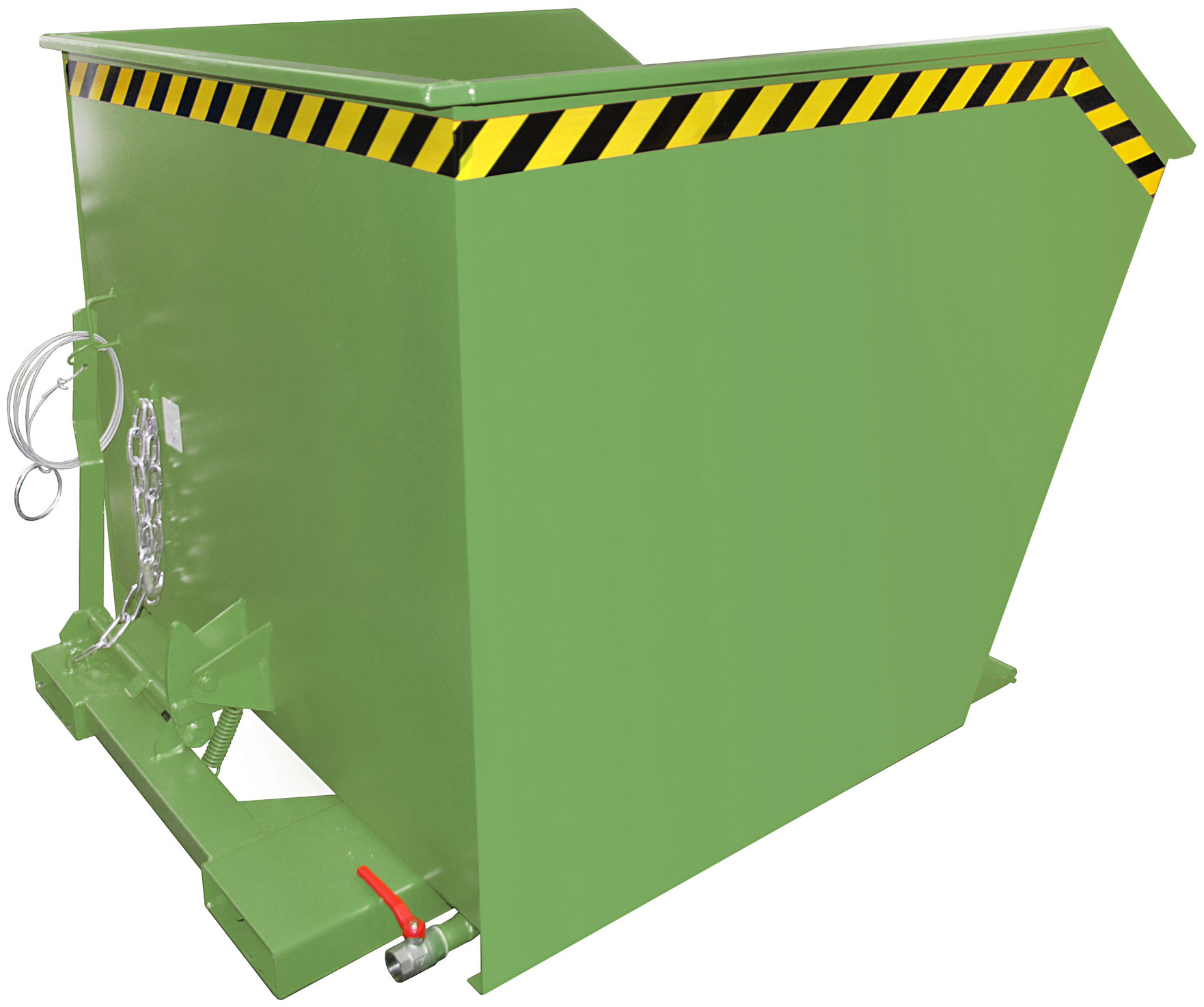 Bauer Spänekipper SGU-100 - RAL 6011 Kippmulde 1000 Liter für Stapler mit Ablasshahn - Schuttmulde resedagrün pulverbeschichtet (BA-4479-04-0000-4) Bild-01