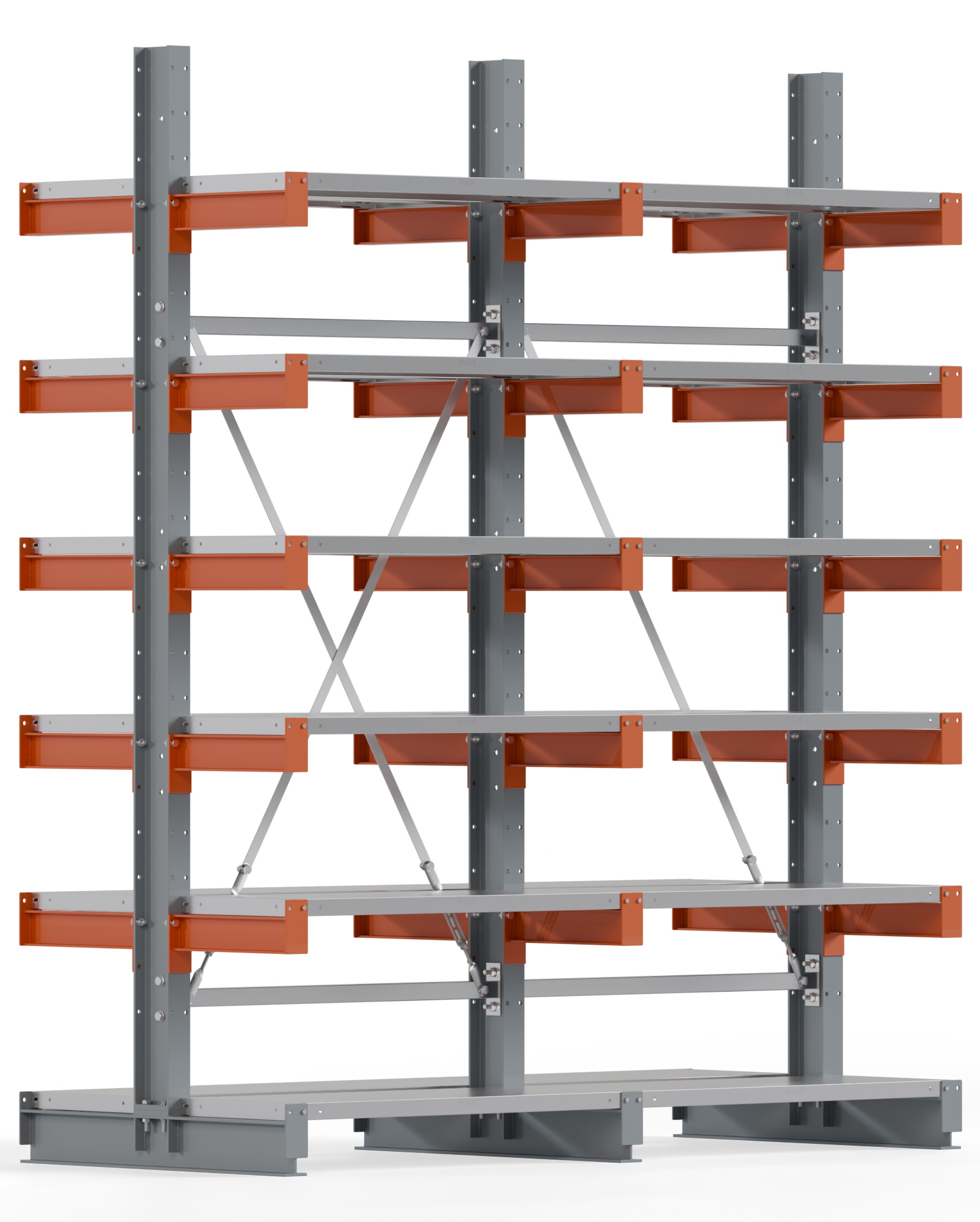 Regalwerk KARL BASIC 2500 Kragarmregal Stahlboden doppelseitig Komplettset 2500 x 2000 x 400 mm Lagerregal 2 Felder mit Kragarmlast 1100 kg | Ständerlast 2500 kg - 2x6 Ebenen mit Fachböden | Kragarme frei verstellbar (RW-B6-54210-40-S1) Bild-01