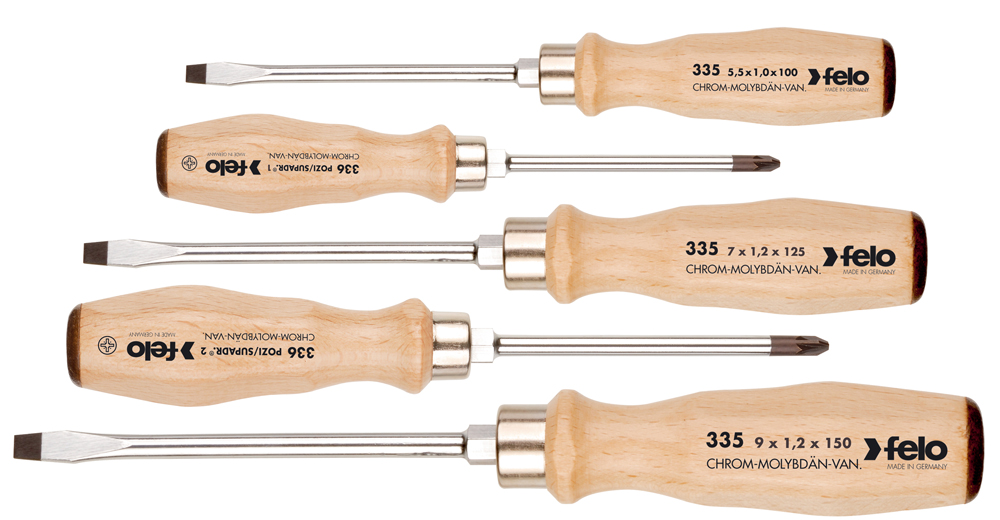 Felo Schraubendreher Satz 5-teilig Holz 335 SL | PZ Schraubendreher Set - 3x Schlitz SL | 2x Kreuzschlitz PZ | Schraubenzieher mit Holzgriff - Serie 330 (FL-33595298) Bild-01