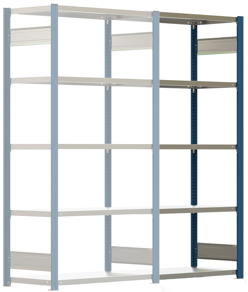 Regalwerk BERT Lagerregal 150|5 Anbaufeld 2000 x 875 x 600 mm - RAL 5010 Regal mit Kreuzdiagonalen - Fachlast 150 kg - 5 Stahlfachböden verzinkt | Regalrahmen enzianblau pulverbeschichtet (RW-B3-43112-60-EB) Bild-01