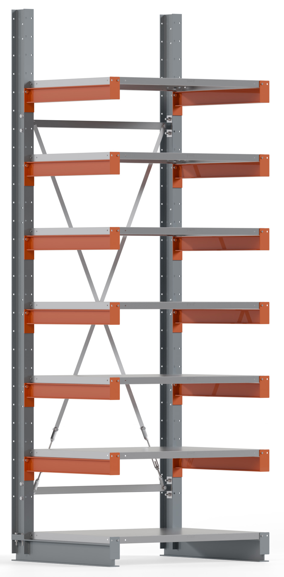 Regalwerk KARL BASIC 1350 Kragarmregal Stahlboden einseitig Grundfeld 3000 x 1000 x 800 mm Lagerregal mit Kragarmlast 550 kg | Ständerlast 1200 kg - 7 Ebenen mit Fachböden | Kragarme frei verstellbar (RW-B6-54300-80) Bild-01