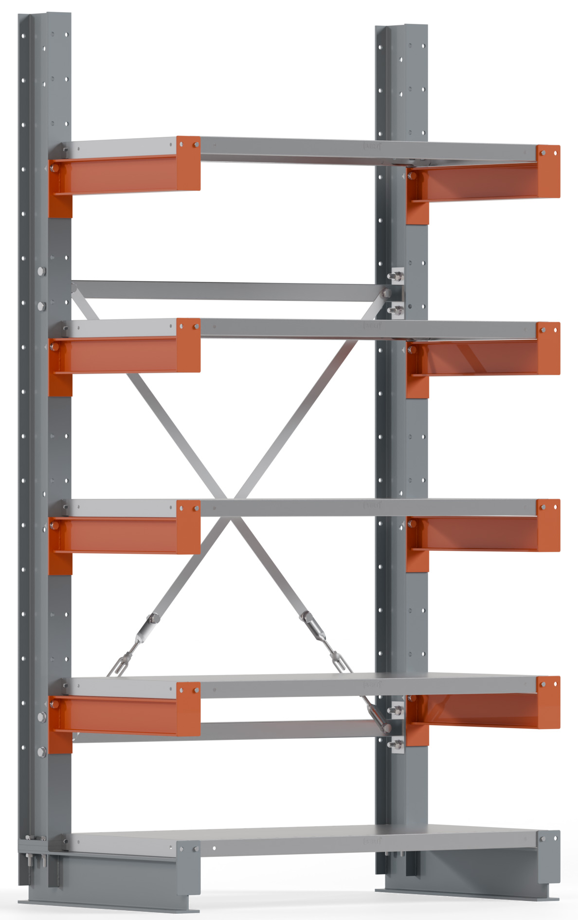 Regalwerk KARL BASIC 2150 Kragarmregal Stahlboden einseitig Grundfeld 2000 x 1000 x 500 mm Lagerregal mit Kragarmlast 870 kg | Ständerlast 2150 kg - 5 Ebenen mit Fachböden | Kragarme frei verstellbar (RW-B6-54100-50) Bild-01