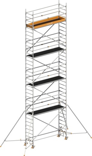 Fahrgerüst Layher Uni Standard P2 hawego 1411128 mit Stützen und Telegeländer - Arbeitshöhe 10,20 m fahrbares Gerüst mit Diagonal-Optimierung - Rollgerüst Sicherheitsaufbau P2 mit Gerüststützen (LS-1411128-H) Bild-01