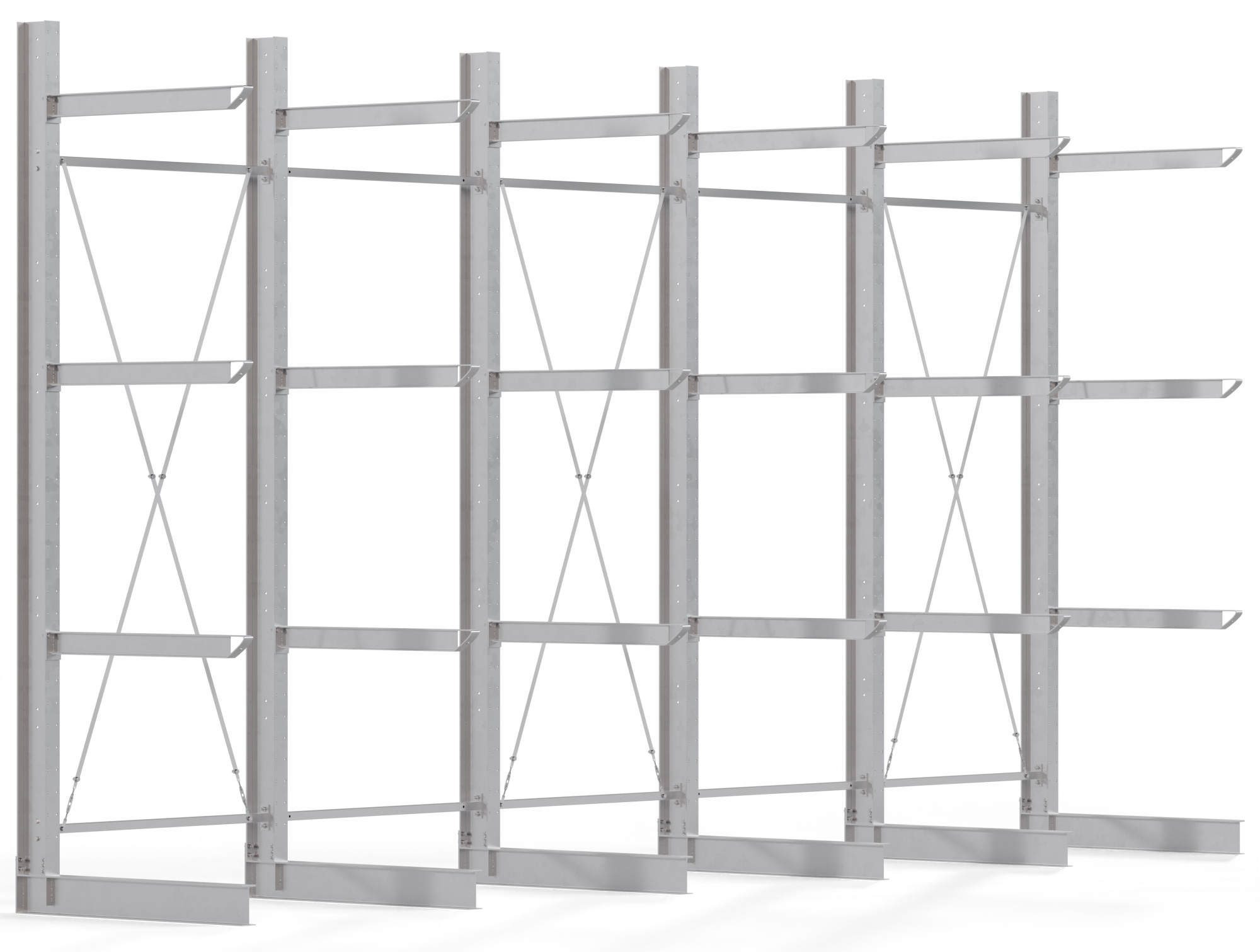 Regalwerk KARL HEAVY 2500 Kragarmregal einseitig Komplettset 4000 x 7560 x 1380 mm Schwerlastregal verzinkt 5 Felder mit Kragarmlast 800 kg | Ständerlast 2500 kg - 4 Ebenen | Kragarme frei verstellbar (RW-B6-70500-12-S4) Bild-01