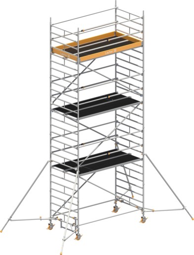 Fahrgerüst Layher Uni Breit P2 hawego 1412126 mit Stützen und Telegeländer - Arbeitshöhe 8,20 m fahrbares Gerüst mit Diagonal-Optimierung - Rollgerüst Sicherheitsaufbau P2 mit Gerüststützen (LS-1412126-H) Bild-01