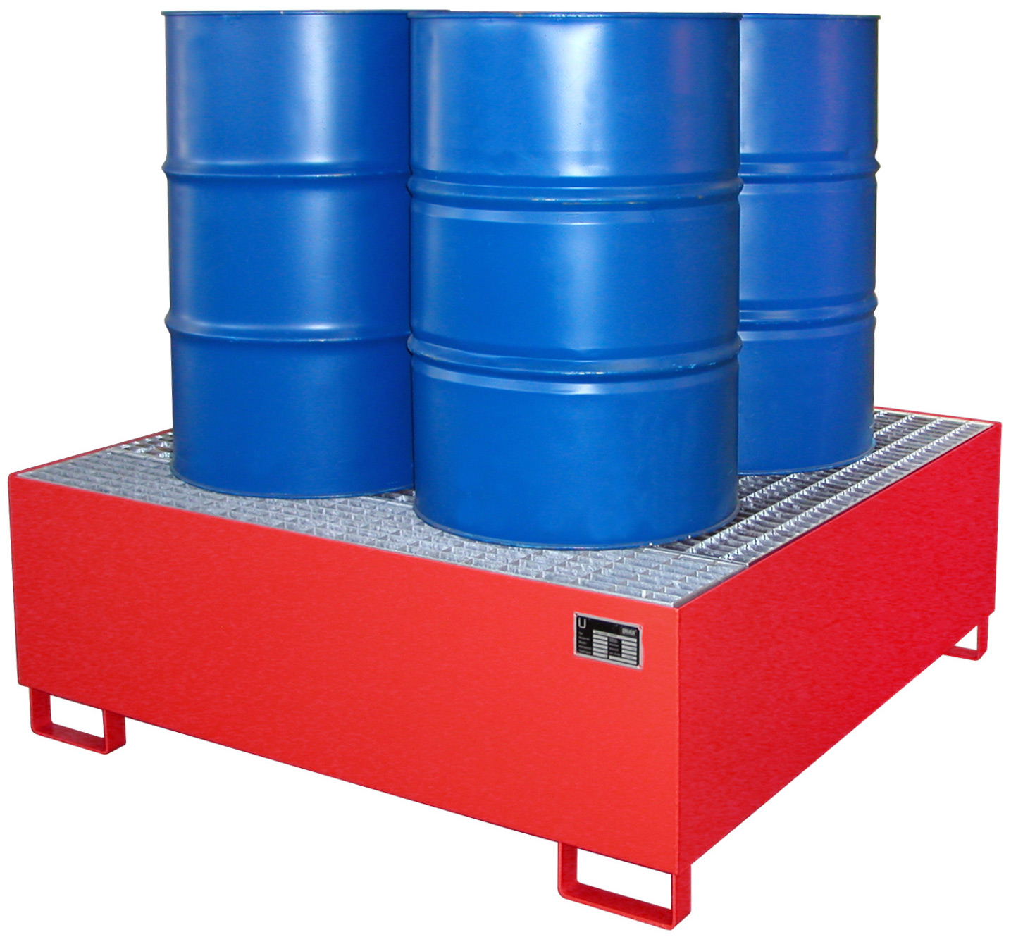 Bauer Auffangwanne Stahl AW 800 - RAL 3000 Gefahrstoffwanne feuerrot pulverbeschichtet mit Gitterrost - Stahlwanne mit 800 Liter Auffangvolumen (BA-4402-22-0000-2) Bild-01