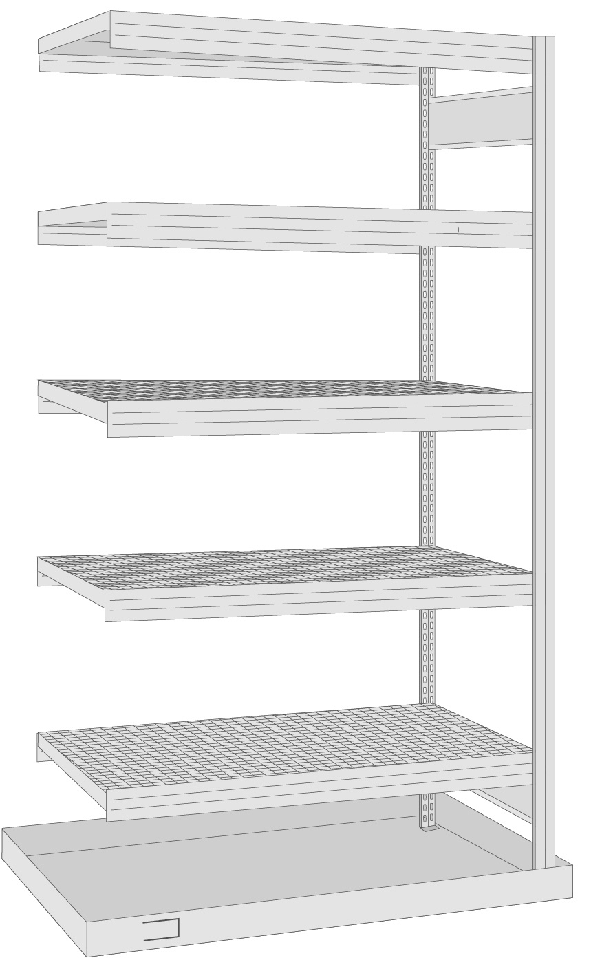 Regalwerk BERT Umweltregal Gitterrost | Auffangwanne Anbaufeld 2000 x 1005 x 600 mm Regal mit Tiefenriegel - Fachlast 150 kg - 4 Gitterrostebenen - 1 Auffangwanne (RW-B3-67613-60) Bild-01