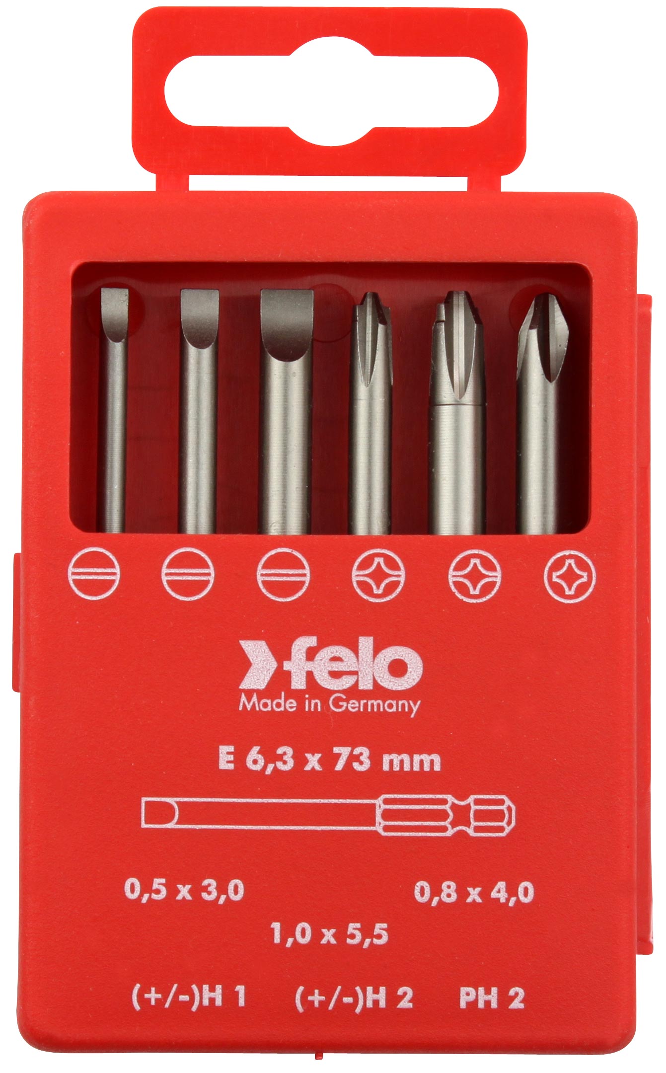 Felo Profi Bit-Box 6-teilig Industrie E 6,3 x 73 mm Schlitz SL | PlusMinus H | Kreuzschlitz PH Bit Set - SL 3,0 | SL 4,0 | SL 5,5 | H 1 | H 2 | PH 2 (FL-03292716) Bild-01