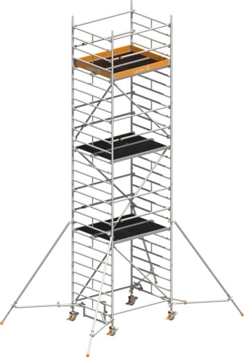 Fahrgerüst Layher Uni Kompakt P2 hawego 1415026 mit Stützen und Telegeländer - Arbeitshöhe 8,20 m fahrbares Gerüst mit Diagonal-Optimierung - Rollgerüst Sicherheitsaufbau P2 mit Gerüststützen (LS-1415026-H) Bild-01