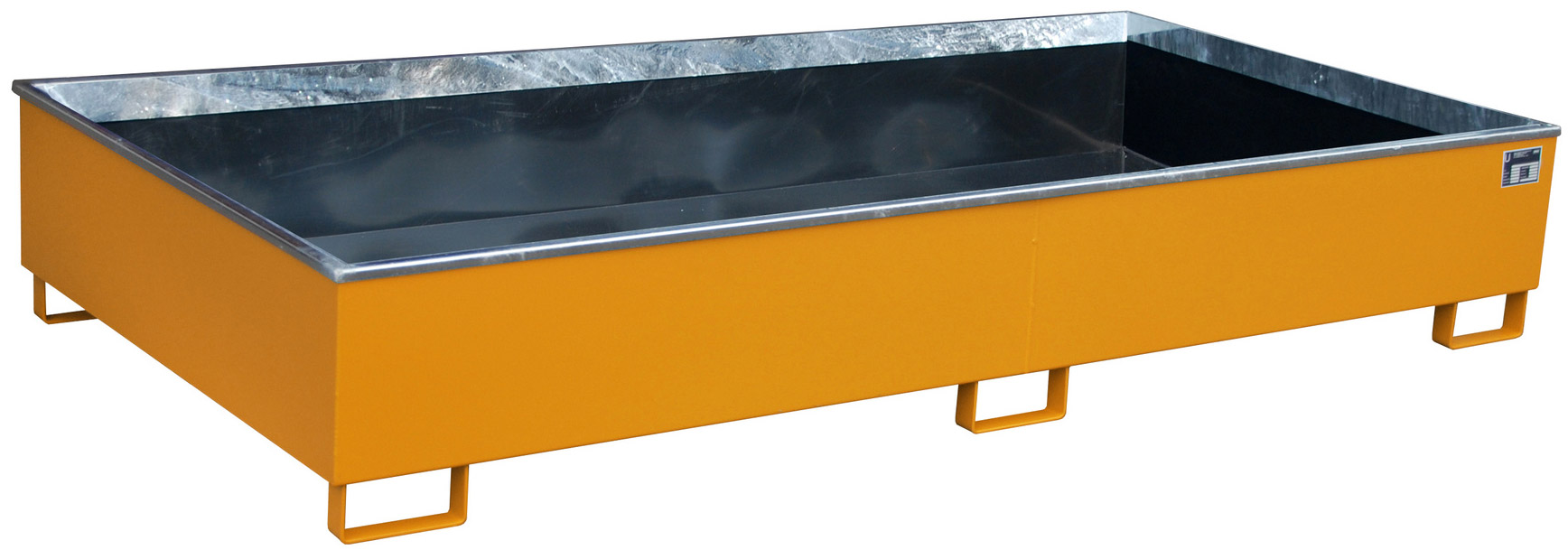 Bauer Regalwanne Stahl RW 2700-3 PE - RAL 2000 Auffangbehälter mit PE-Einsatz für Regalfeldlänge 2700 mm - Stahlwanne gelborange pulverbeschichtet mit 1000 Liter Auffangvolumen  (BA-4518-55-0000-1) Bild-01
