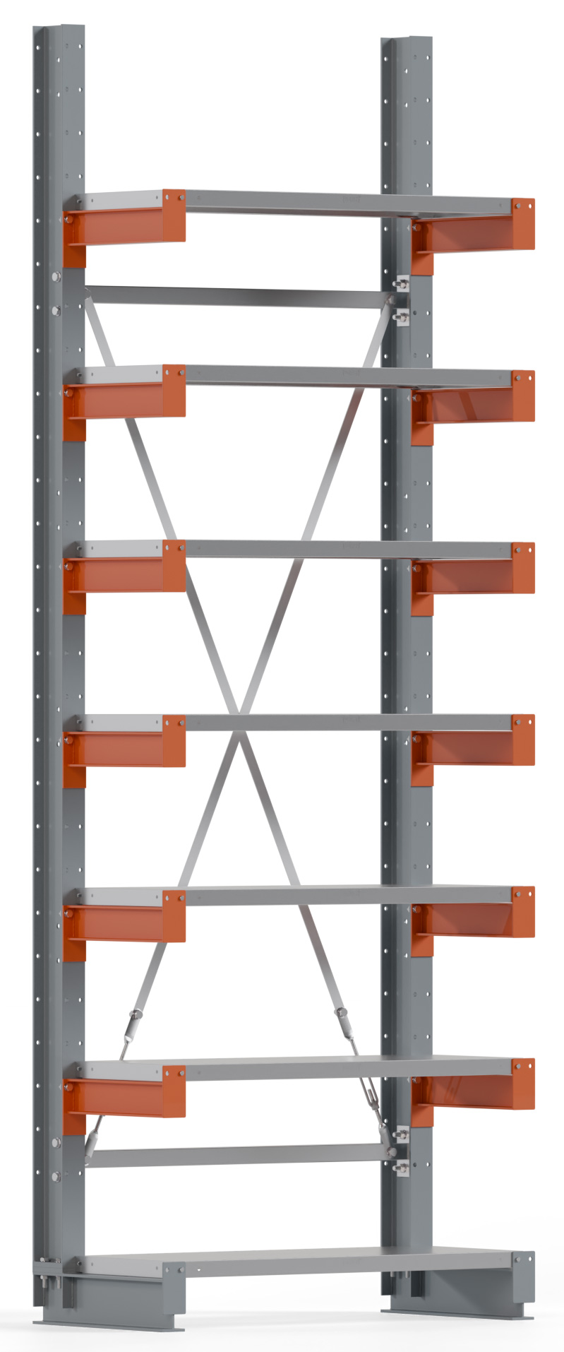 Regalwerk KARL BASIC 2250 Kragarmregal Stahlboden einseitig Grundfeld 3000 x 1000 x 400 mm Lagerregal mit Kragarmlast 1100 kg | Ständerlast 2250 kg - 7 Ebenen mit Fachböden | Kragarme frei verstellbar (RW-B6-54300-40) Bild-01
