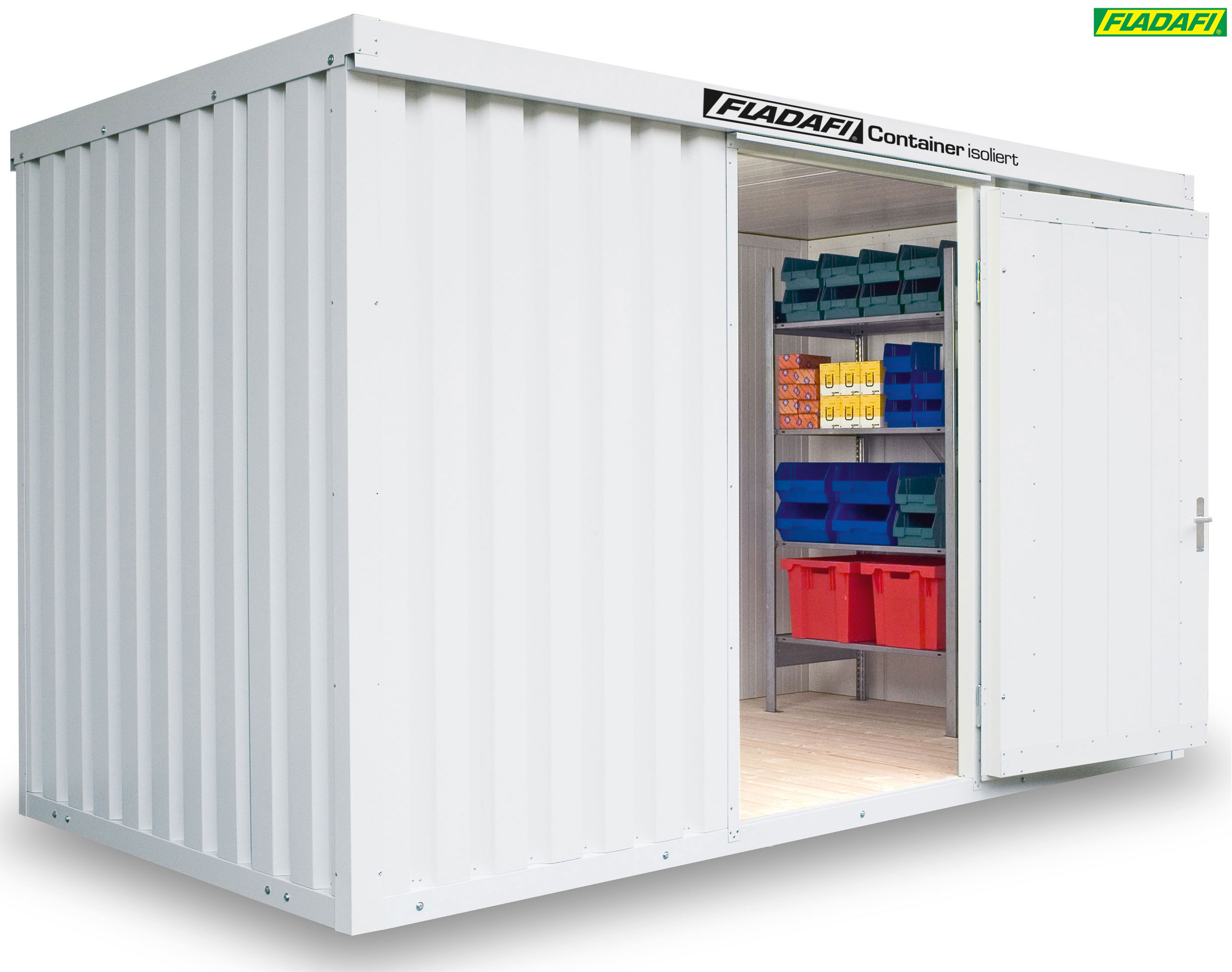 FLADAFI Thermocontainer 4050 x 2170 x 2405 mm mit Holzboden - 1-flügelige Tür auf 4 m Seite Container isoliert IC Pro 1400 mit Tür 1180 x 2090 mm - Materialcontainer 8 m² - Lagercontainer fertig montiert (SB-F2221400101) Bild-01