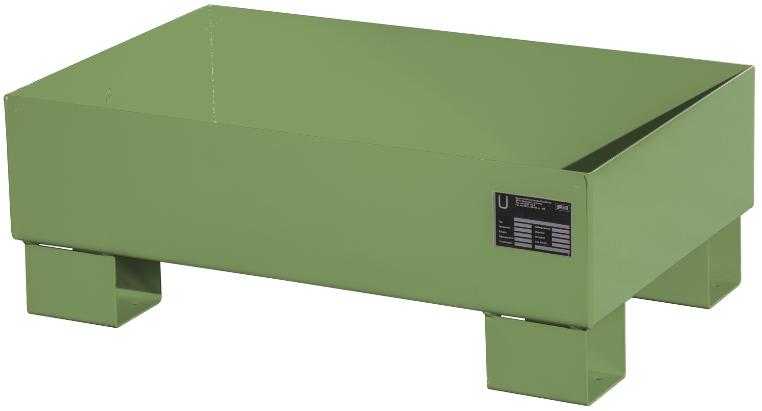 Bauer Auffangwanne Stahl AW 60-1 - RAL 6011 Gefahrstoffwanne resedagrün pulverbeschichtet ohne Gitterrost - Stahlwanne mit 65 Liter Auffangvolumen (BA-4471-52-0000-4) Bild-01