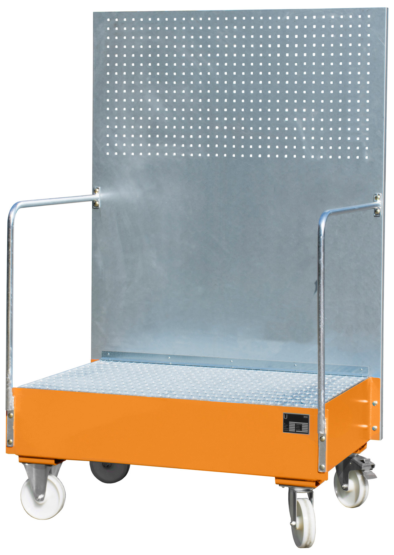 Bauer Auffangwanne fahrbar Stahl LPW 200-2 - RAL 2000 Gefahrstoffwanne mobil gelborange pulverbeschichtet mit Gitterrost - Stahlwanne für 2 Fässer 200 Liter (BA-4447-59-0000-1) Bild-01