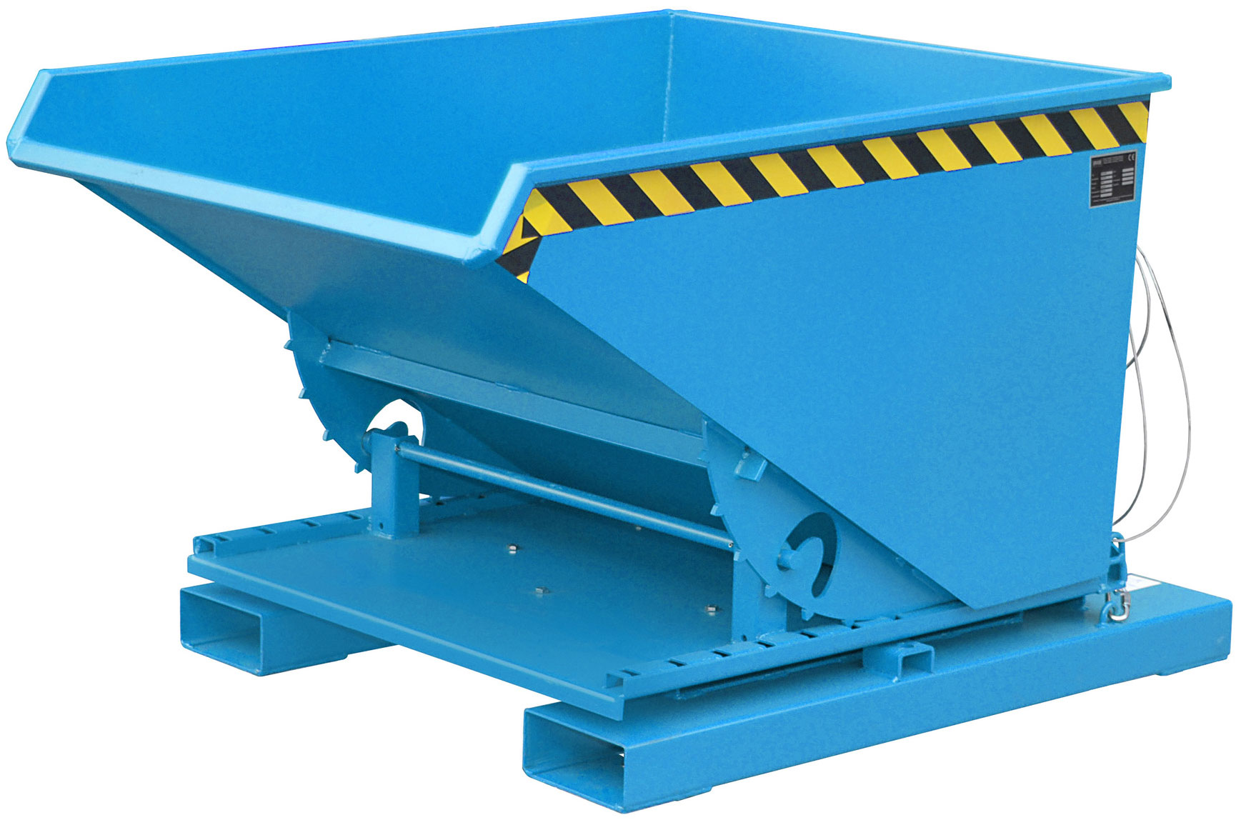 Bauer Abrollkipper 3S-600 - RAL 5012 Kippmulde 600 Liter mit 3-seitiger Kippfunktion für Stapler - Schuttmulde lichtblau pulverbeschichtet (BA-4498-71-0000-3) Bild-01