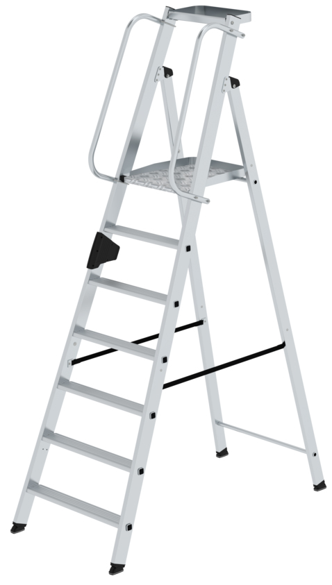 Günzburger Stehleiter mit großer Plattform Alu 7 Stufen Leiter mit Ablageschale - einseitig begehbar (GB-50087) Bild-01