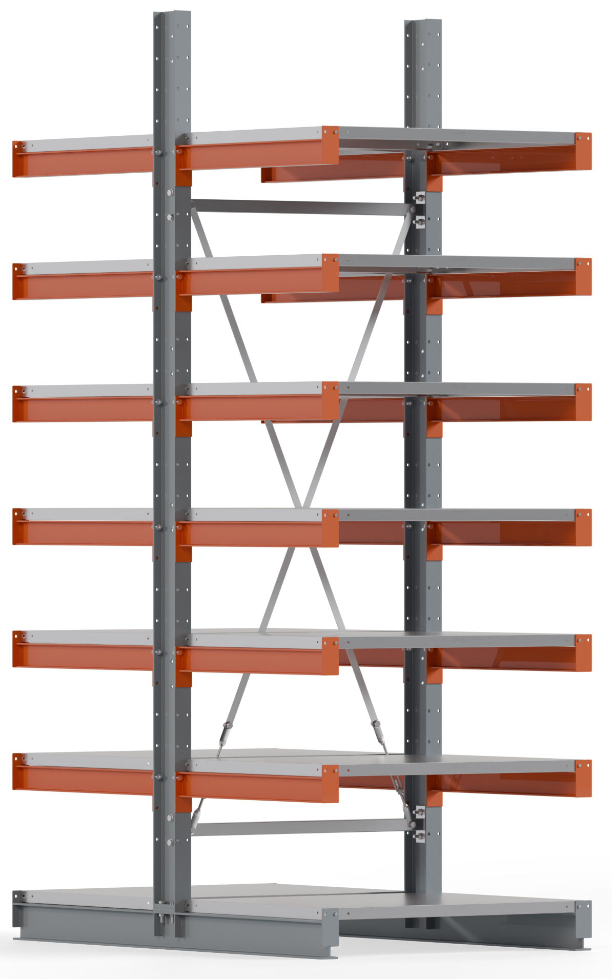 Regalwerk KARL BASIC 1350 Kragarmregal Stahlboden doppelseitig Grundfeld 3000 x 1000 x 800 mm Lagerregal mit Kragarmlast 550 kg | Ständerlast 1200 kg - 2x7 Ebenen mit Fachböden | Kragarme frei verstellbar (RW-B6-54310-80) Bild-01