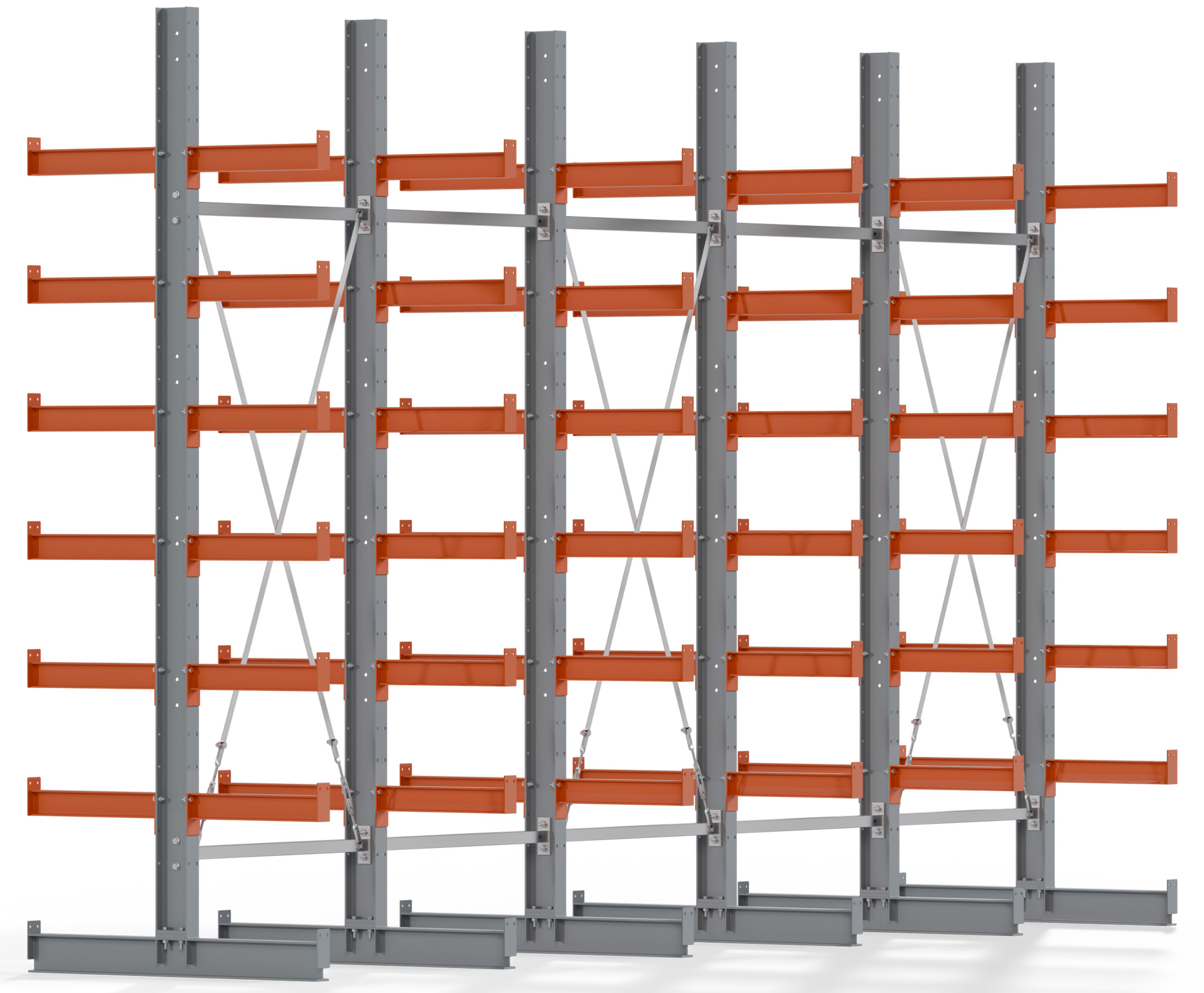 Regalwerk KARL BASIC 1850 Kragarmregal doppelseitig Komplettset 3000 x 5000 x 500 mm Lagerregal 5 Felder mit Kragarmlast 870 kg | Ständerlast 1850 kg - 2x7 Ebenen | Kragarme frei verstellbar (RW-B6-50310-50-S4) Bild-01