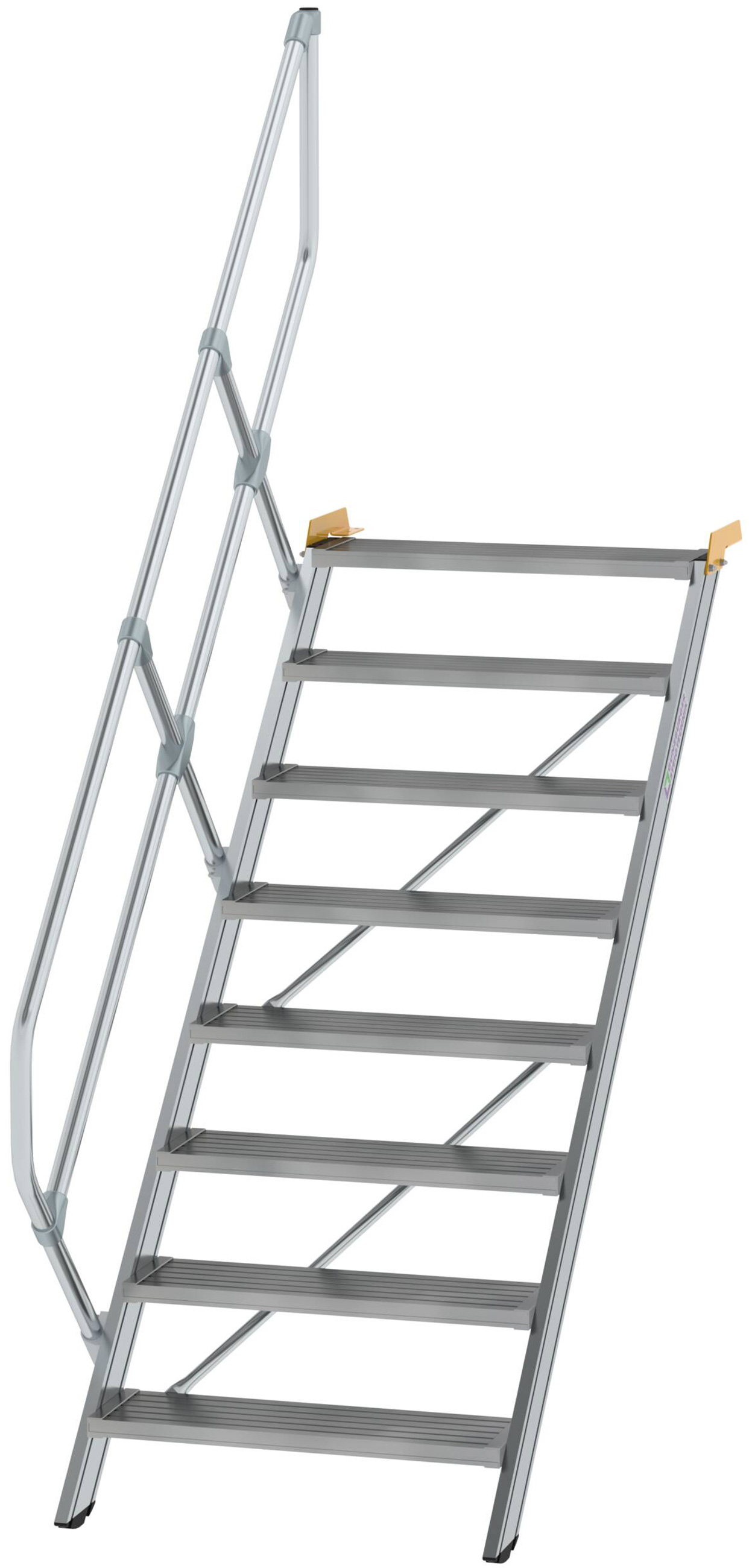Günzburger Treppe 45° 8 Stufen - 800 mm breit Alutreppe mit einem Handlauf - Stufenausführung Alu geriffelt (GB-600268) Bild-01