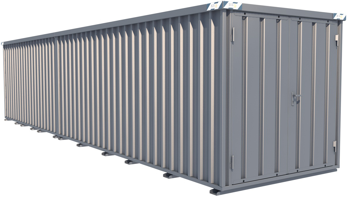 BOS Container Combination 9200 x 2100 x 2100 mm - 2-flügelige Tür auf 2 m Seite Lagercontainer mit Tür 1750 x 1890 mm - Materialcontainer 9x2 m Serie SCC2100+ unmontiert (BOS-SCC2100-9x2-SZ) Bild-01