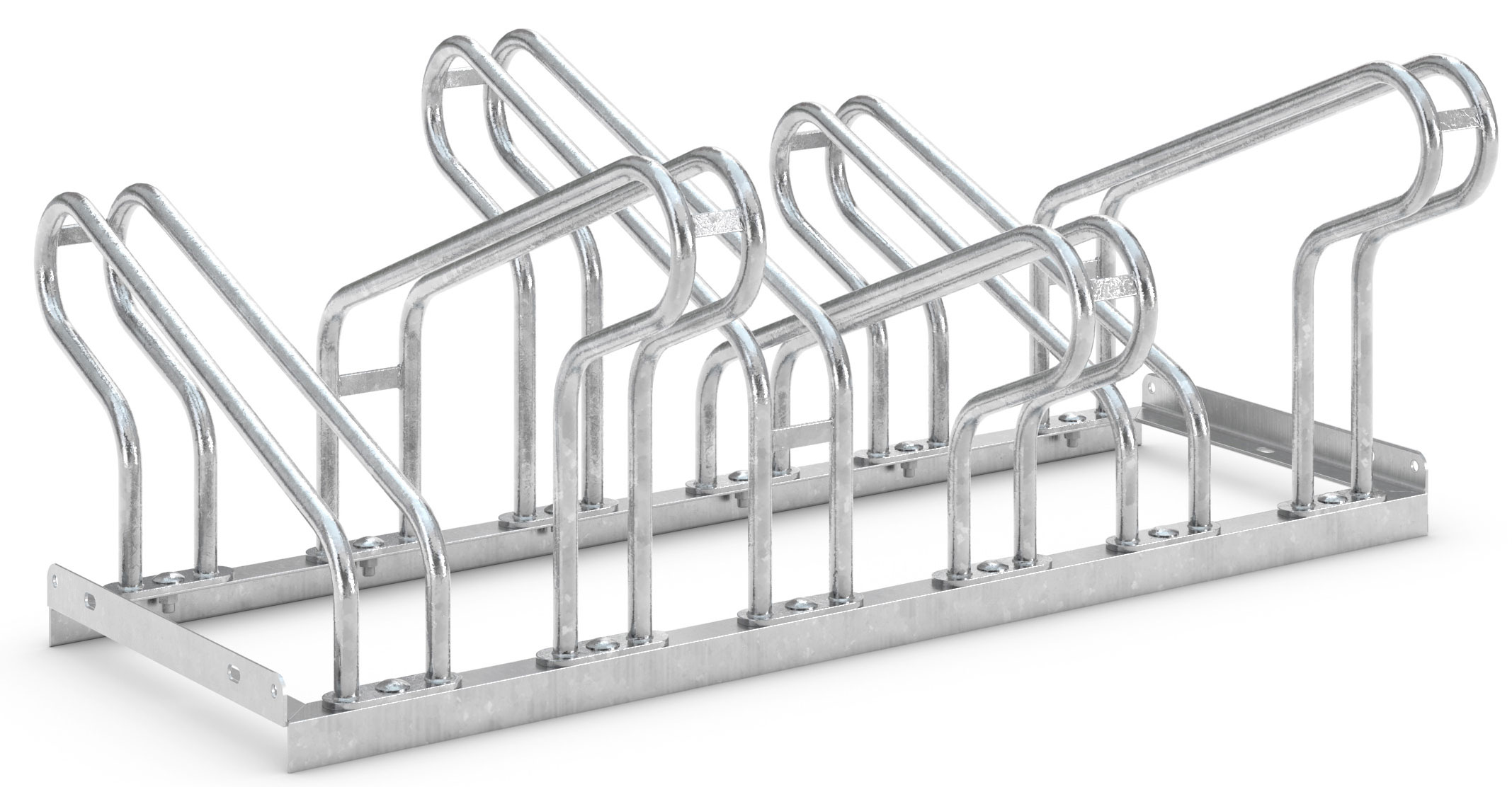 WSM Fahrradständer Bügelparker 2156 Stahl - 6 Einstellplätze Fahrradparker zweiseitig befahrbar schmal - Radabstand 350 mm - Bügelparker Stahl verzinkt  (WSM-105700027) Bild-01