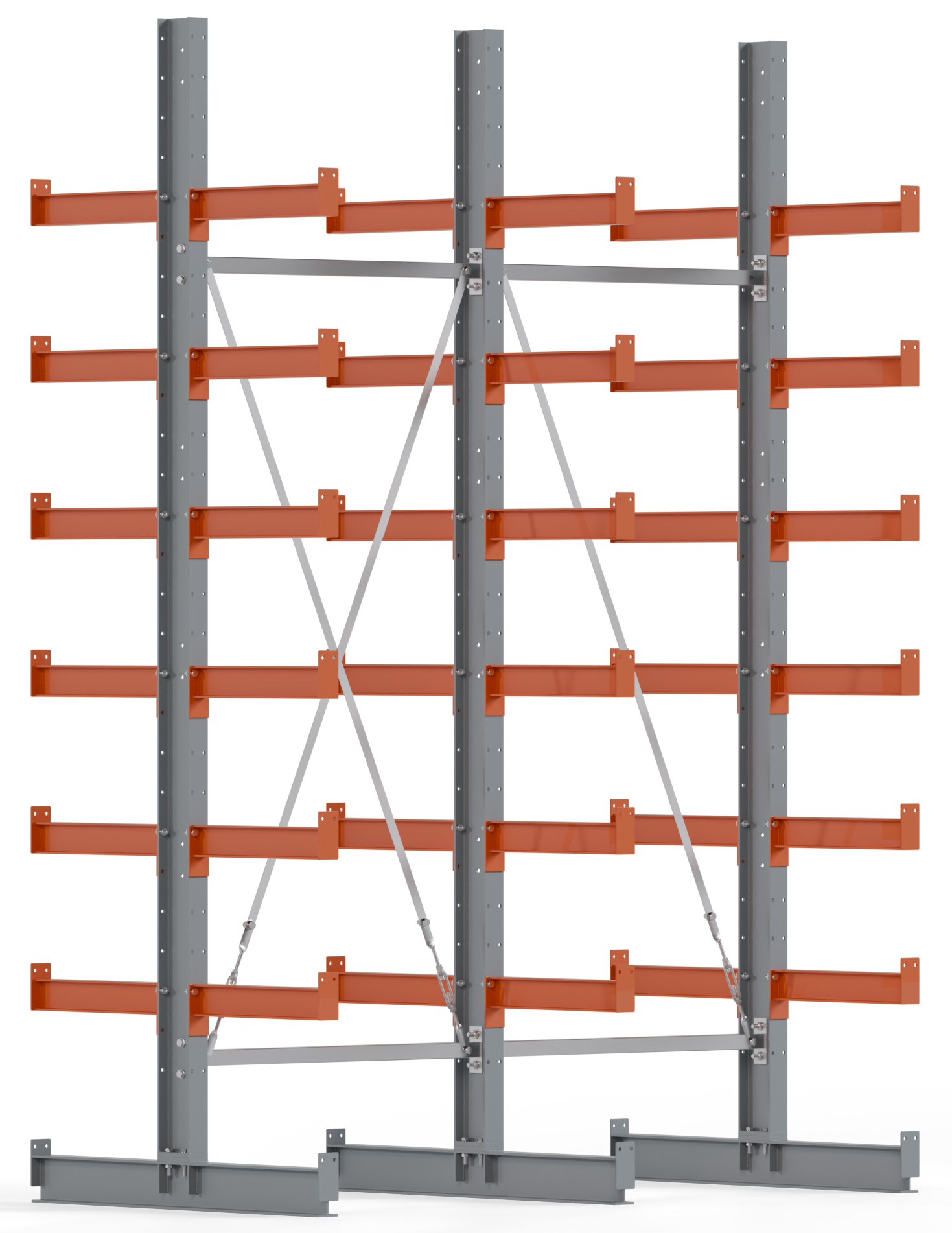 Regalwerk KARL BASIC 1850 Kragarmregal doppelseitig Komplettset 3000 x 2000 x 500 mm Lagerregal 2 Felder mit Kragarmlast 870 kg | Ständerlast 1850 kg - 2x7 Ebenen | Kragarme frei verstellbar (RW-B6-50310-50-S1) Bild-01