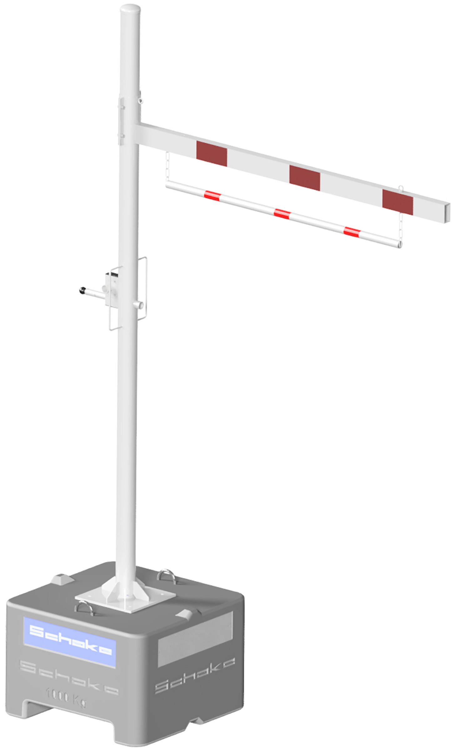 Schake Höhenbegrenzer variabel Mobil - 1 Drehpfosten Stahl Ø 102 mm weiß | rot Barriere mobil mit Dübelbefestigung für Beton-Aufstellvorrichtung und verstellbarer Durchfahrtshöhe - verschiedene Ausführungen (SK-C-417.201VBPM) Bild-01