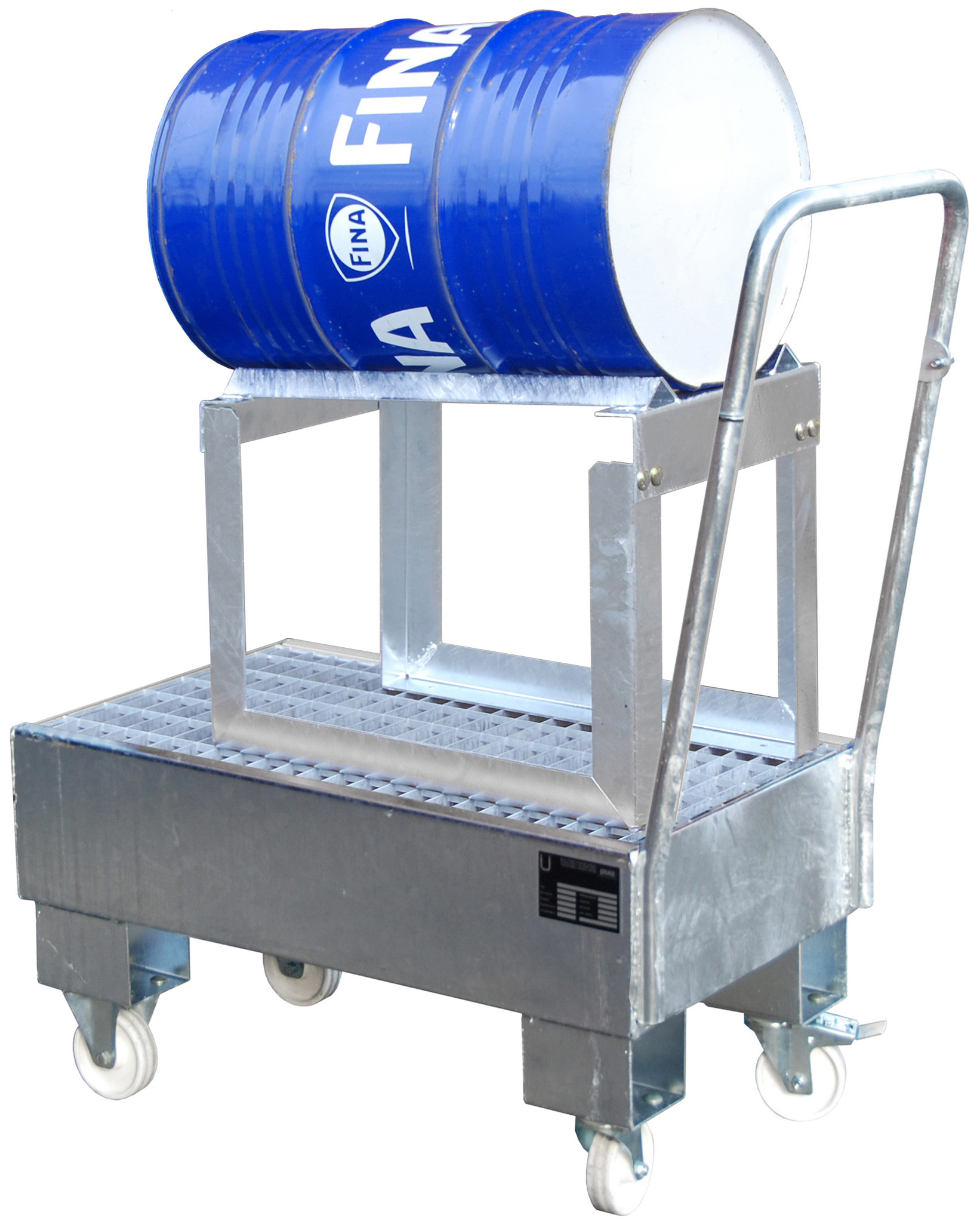 Bauer Auffangwanne fahrbar Stahl AW 60-1 SRF- verzinkt Gefahrstoffwanne mobil verzinkt - Stahlwanne für 1 Fass 60 Liter liegend mit Fassauflage (BA-4471-94-0000-7) Bild-01