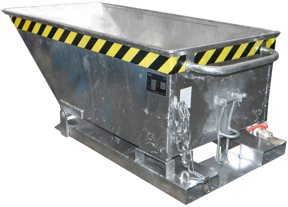 Bauer Muldenkipper SKN-250 - verzinkt Kippmulde 250 Liter für Stapler mit Ablasshahn - Schuttmulde Stahl verzinkt (BA-4541-13-0000-7) Bild-01