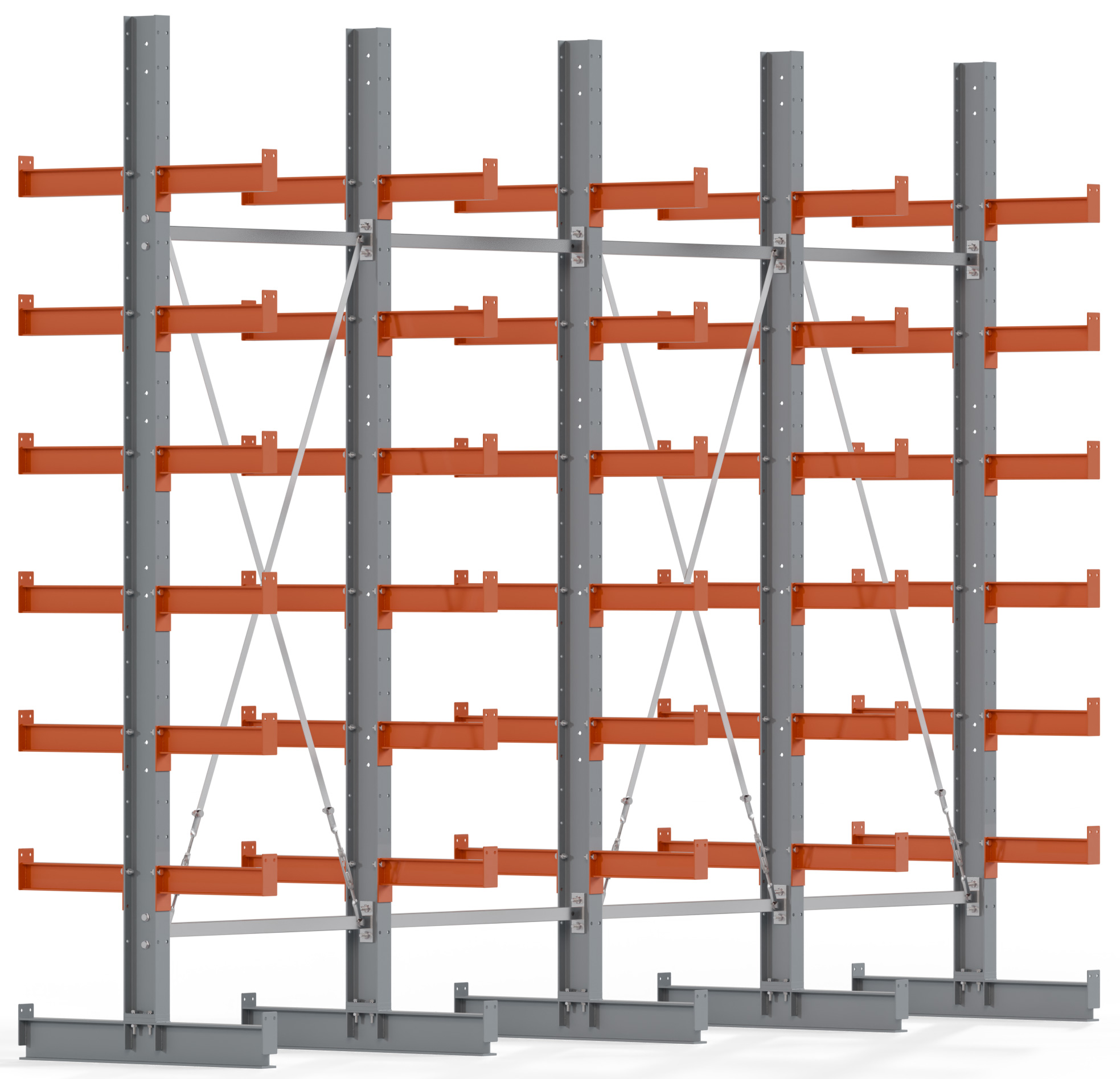 Regalwerk KARL BASIC 2250 Kragarmregal doppelseitig Komplettset 3000 x 4000 x 400 mm Lagerregal 4 Felder mit Kragarmlast 1100 kg | Ständerlast 2250 kg - 2x7 Ebenen | Kragarme frei verstellbar (RW-B6-50310-40-S3) Bild-01